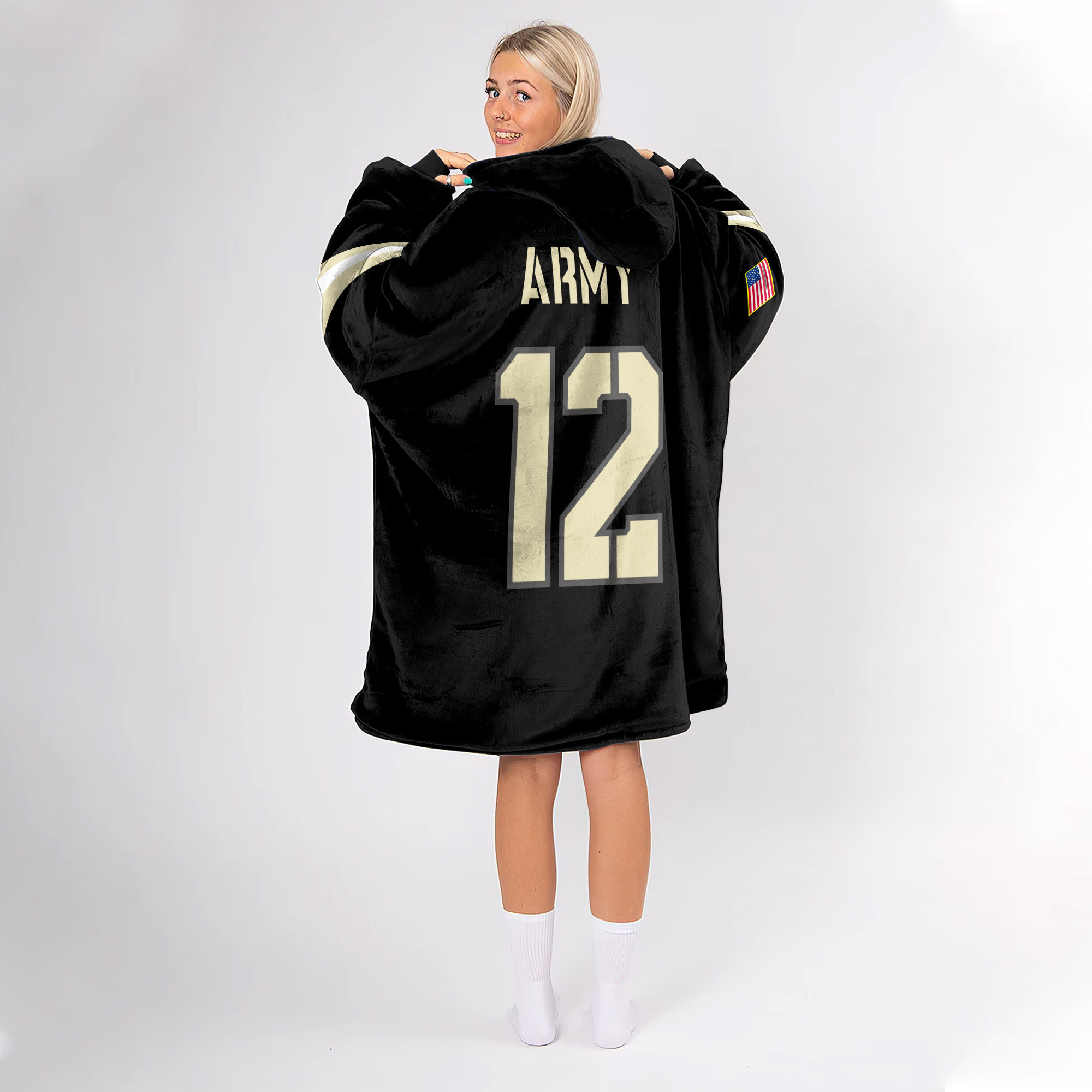 Adult #12 Army Football Unisex Blanket Hoodie