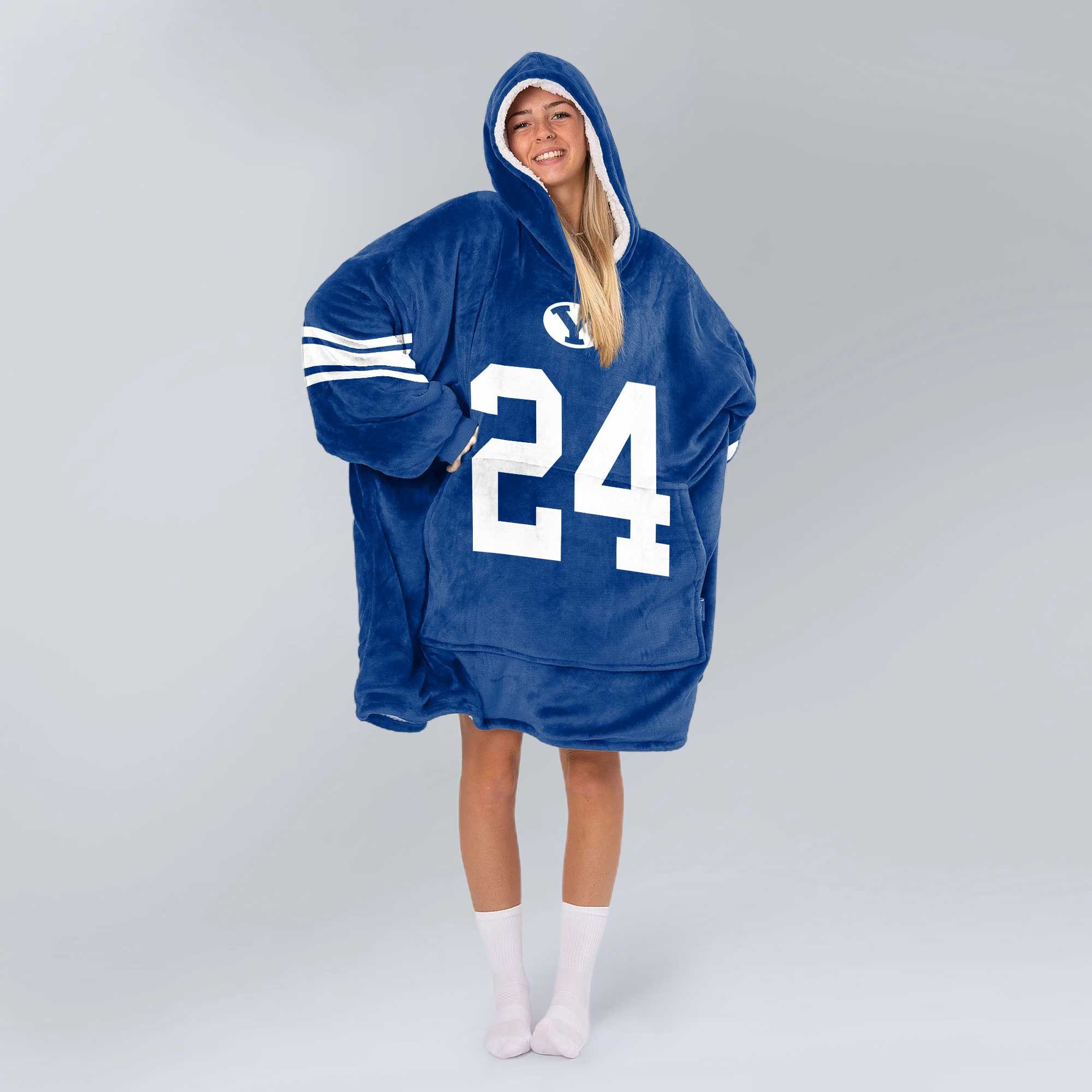Adult #24 BYU Cougars Football Unisex Blanket Hoodie
