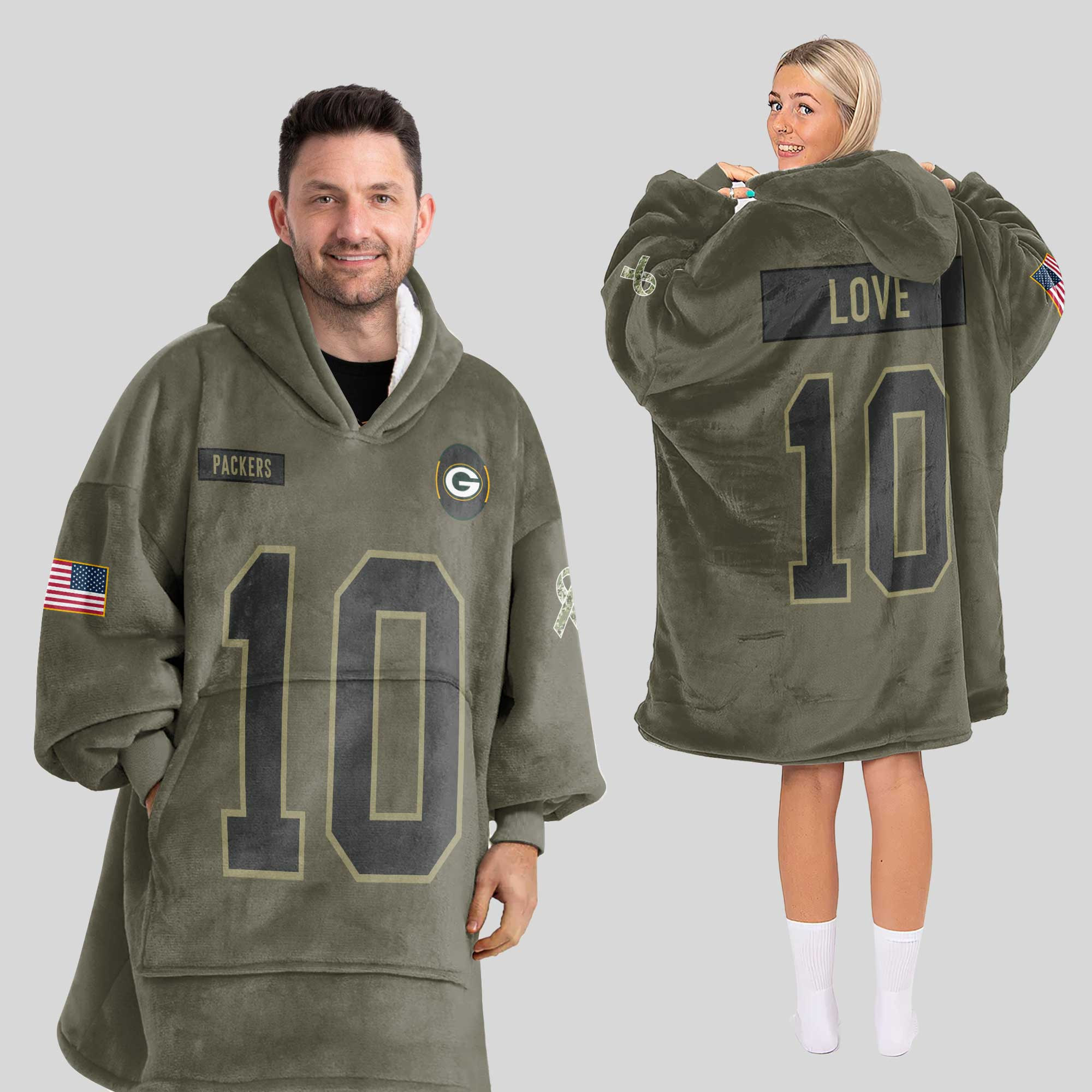 Adult J.L 10 Captain Green Bay Football Unisex Blanket Hoodie