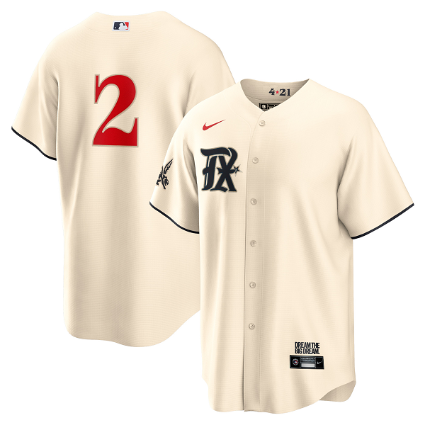 Men's Texas Rangers Marcus Semien #2  Cream 2023 City Connect Cool Base Player Jersey