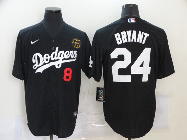 Men's Los Angeles Dodgers #8 #24 Kobe Bryant Black KB Patch Stitched MLB Cool Base  Jersey