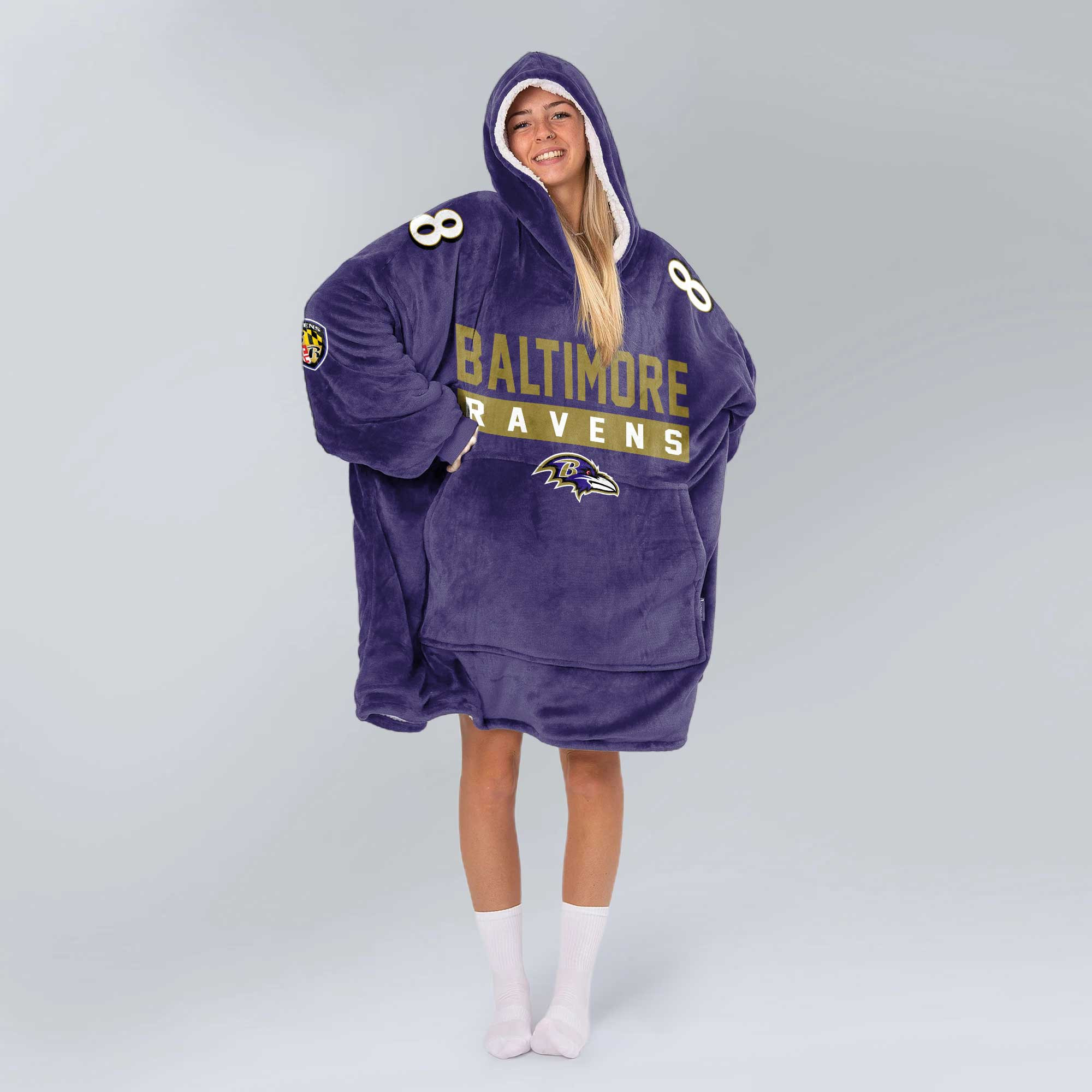 Adult L.J 8 Baltimore Football Unisex Blanket Hoodie