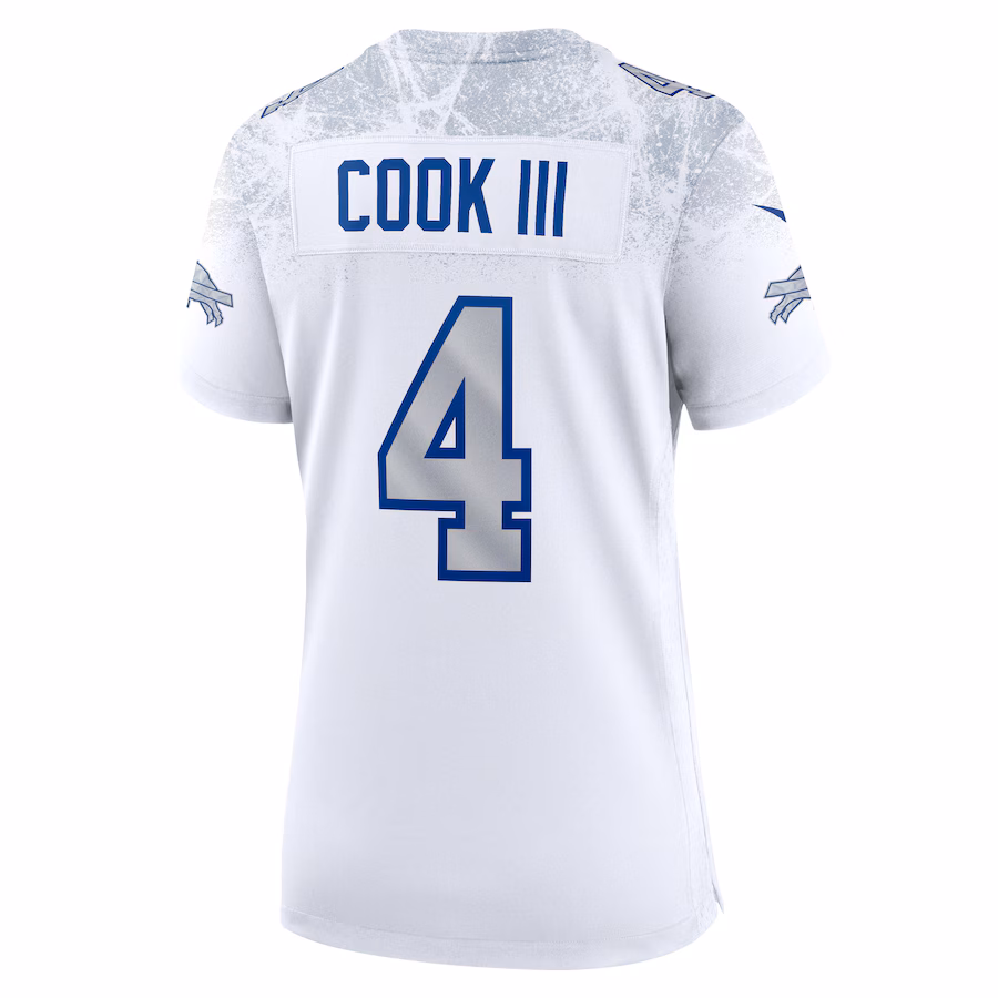 James Cook III #4 Buffalo Bills Women's 2025 Rivalries Collection Game Jersey - White