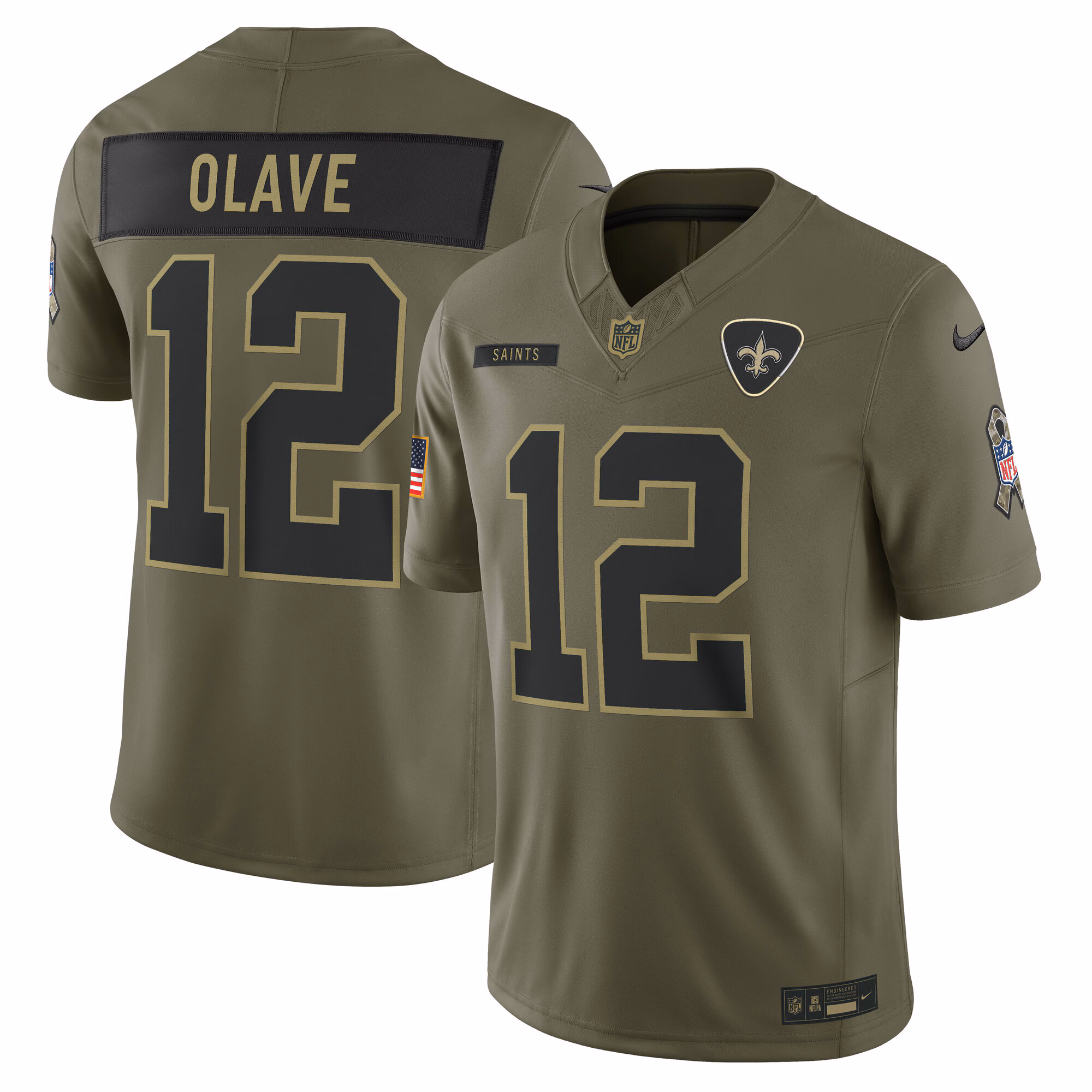 Men's New Orleans Saints Chris Olave Olive 2025 Salute to Service Limited Jersey
