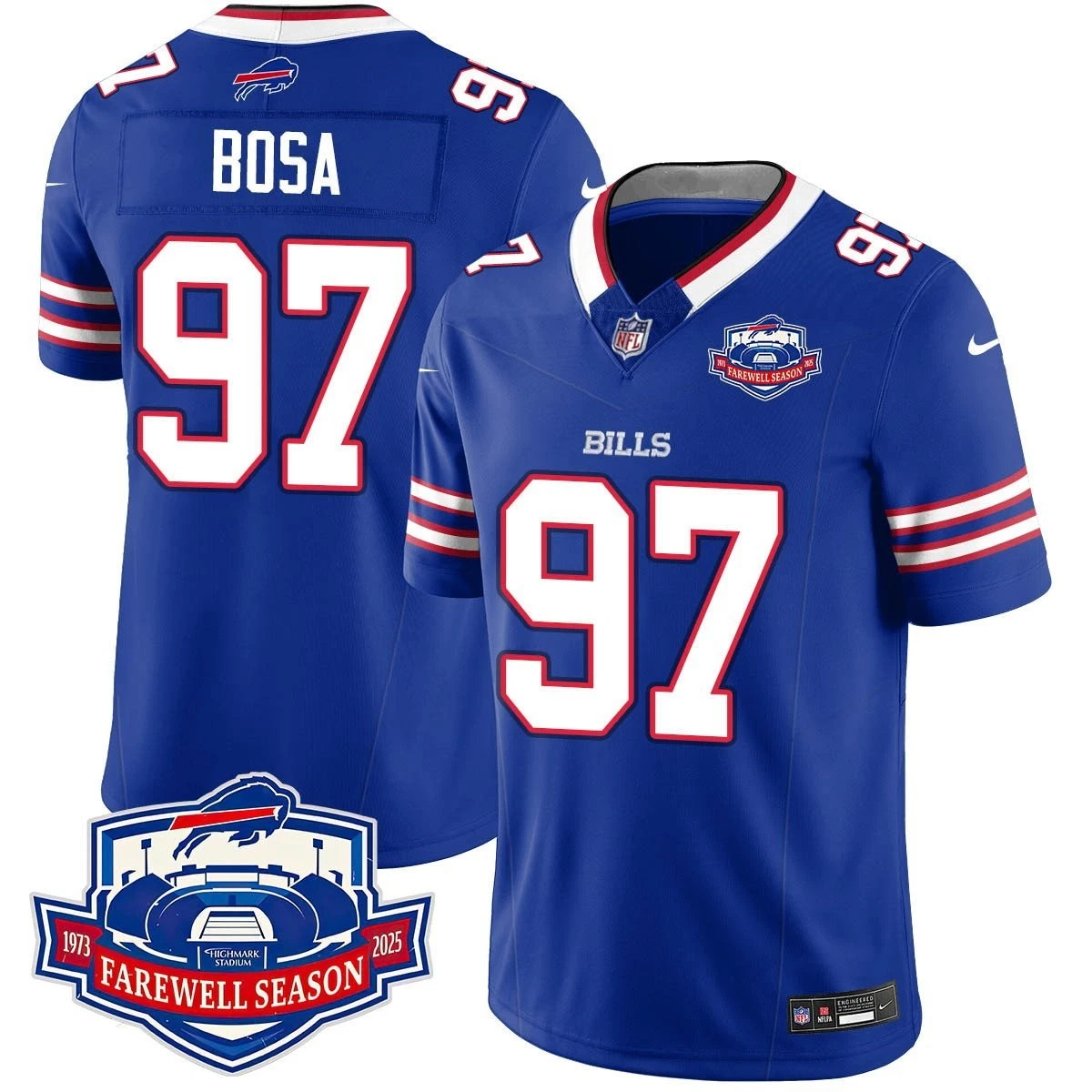 Men's Bills #97 Joey Bosa 2025 Farewell Season All Stitched Jersey Blue