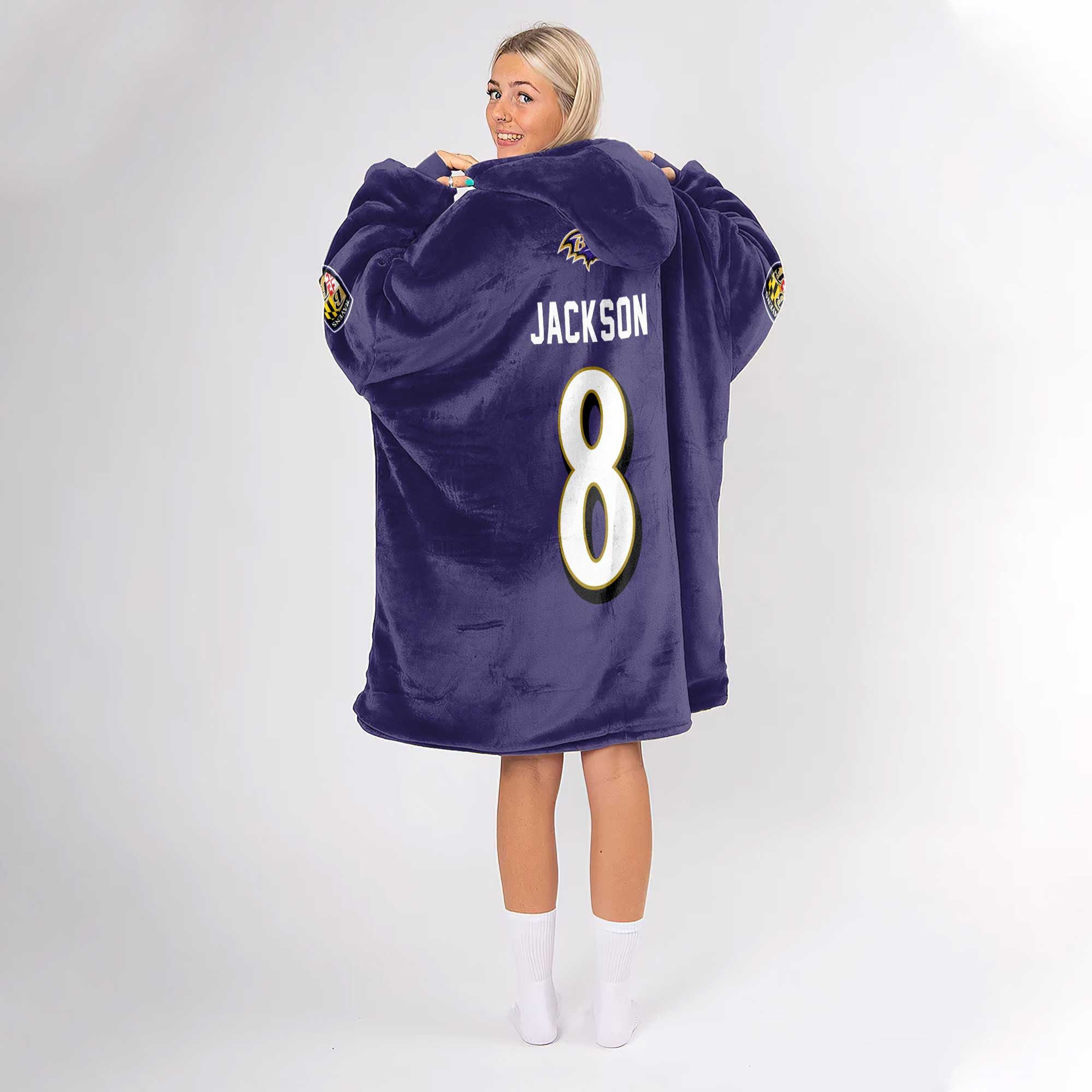 Adult Captain 8 Baltimore Football Unisex Blanket Hoodie