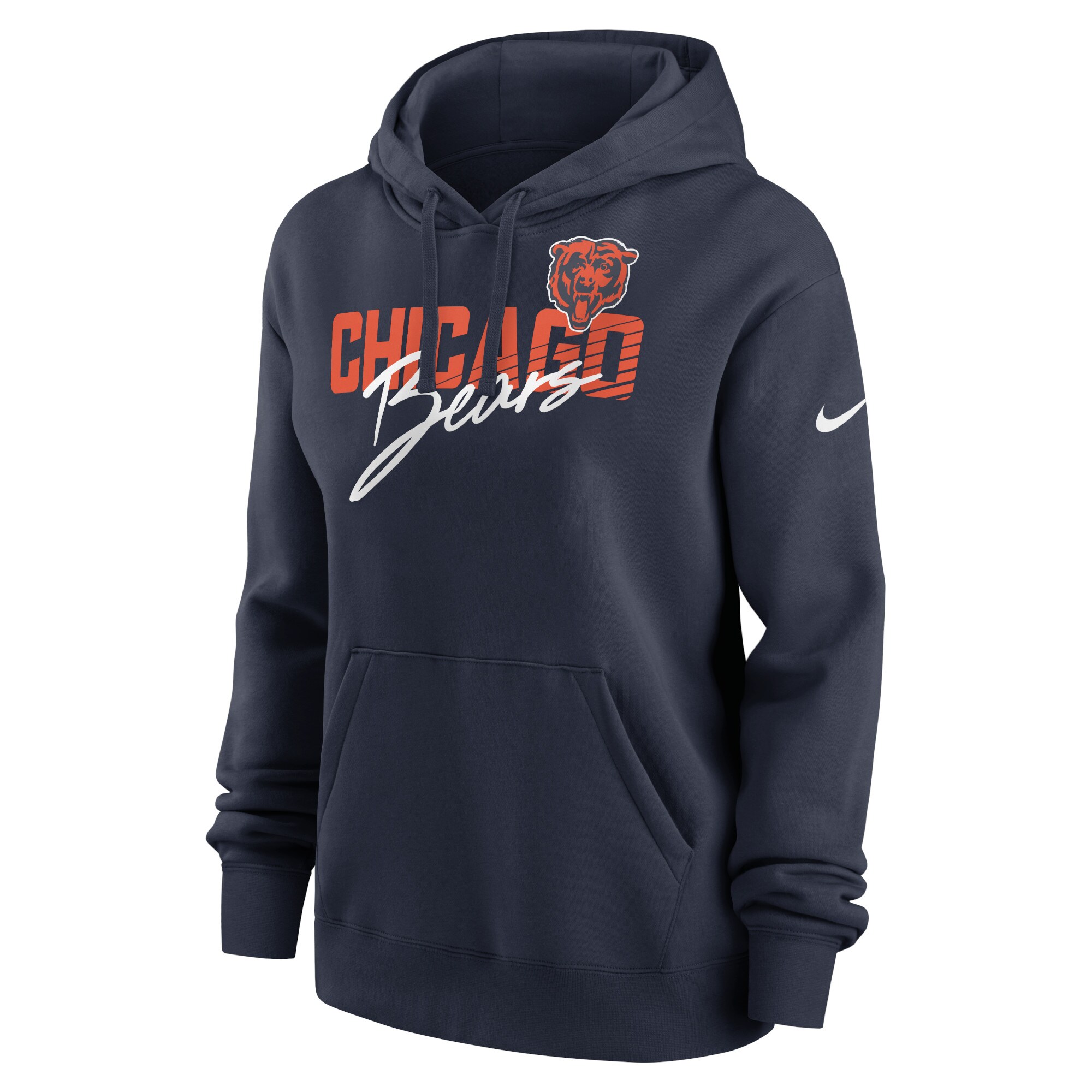 Chicago Bears Women's Wordmark Club Fleece Pullover Hoodie - Navy