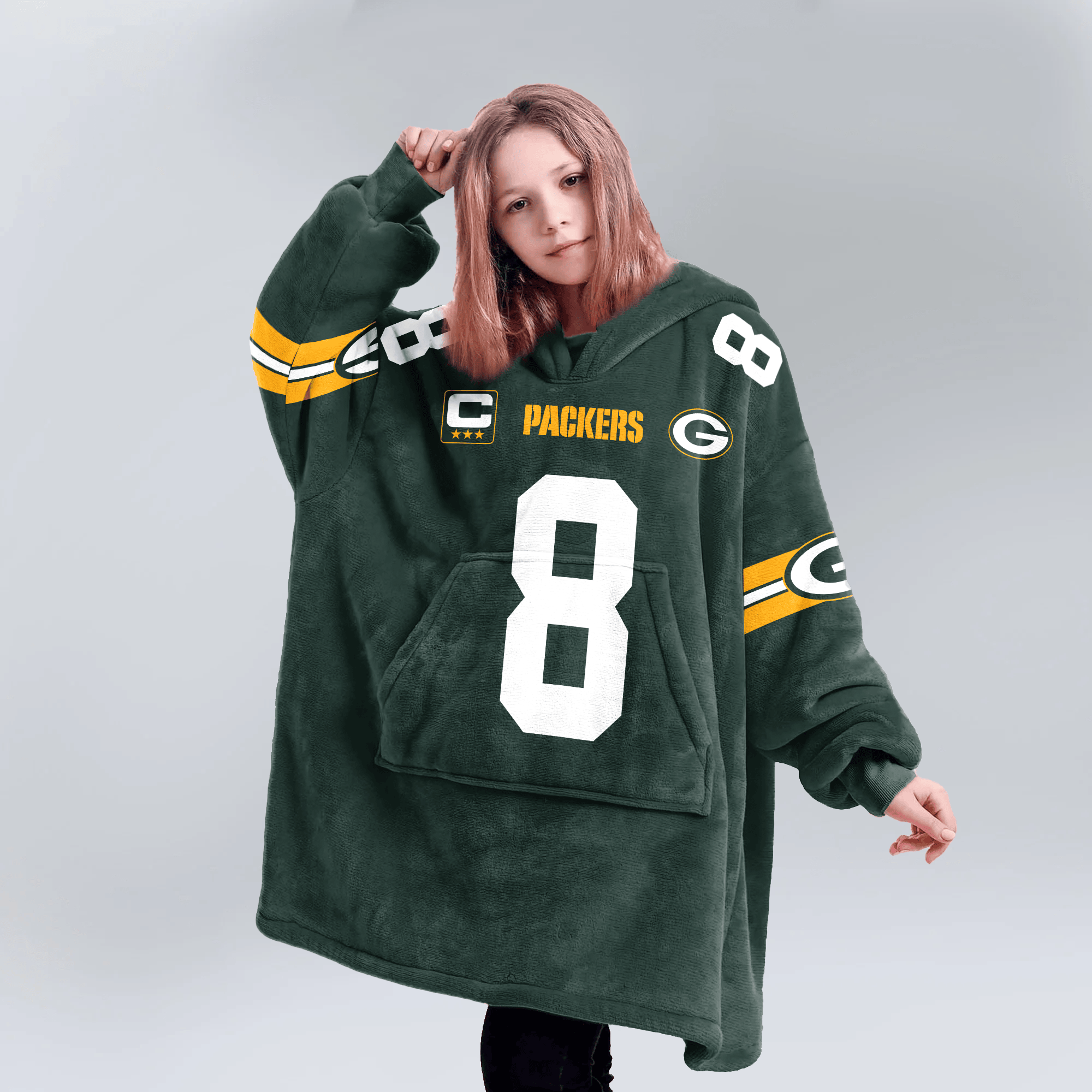 Kid J.J 8 Captain Green Bay Football Unisex Blanket Hoodie