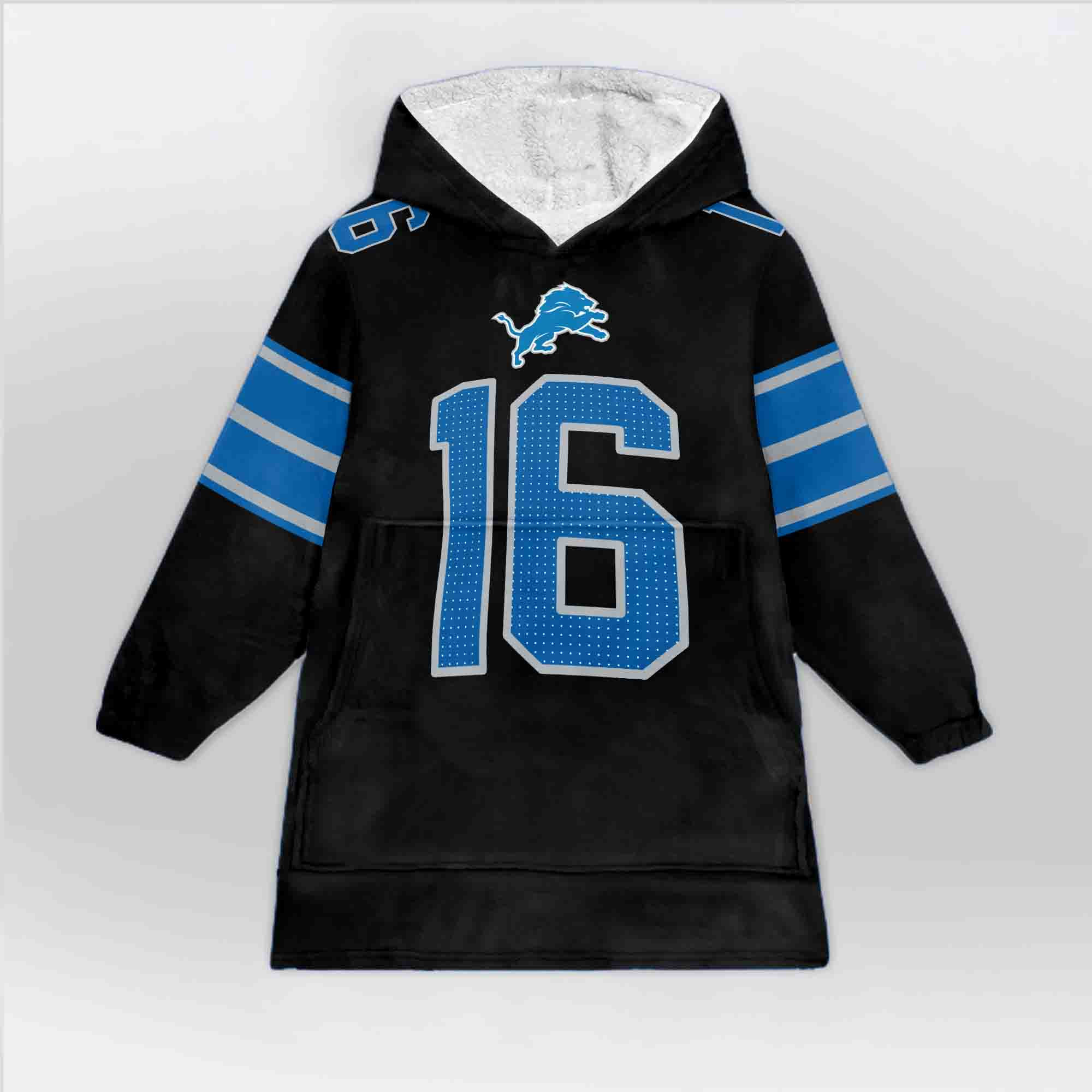 Adult Quarterback No 16 Detroit Football Unisex Blanket Hoodie