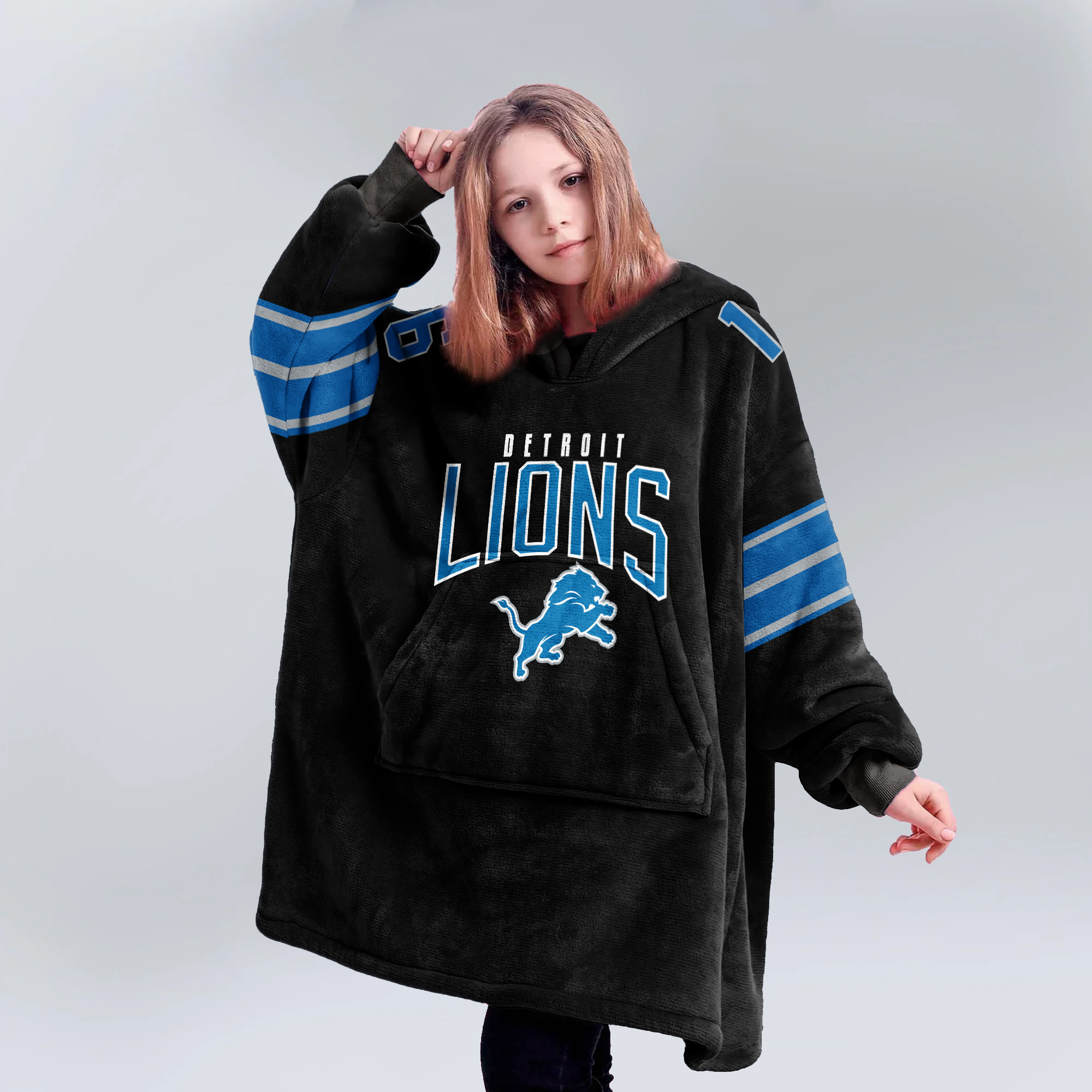 Adult JG 16 Detroit Football Unisex Blanket Hoodie