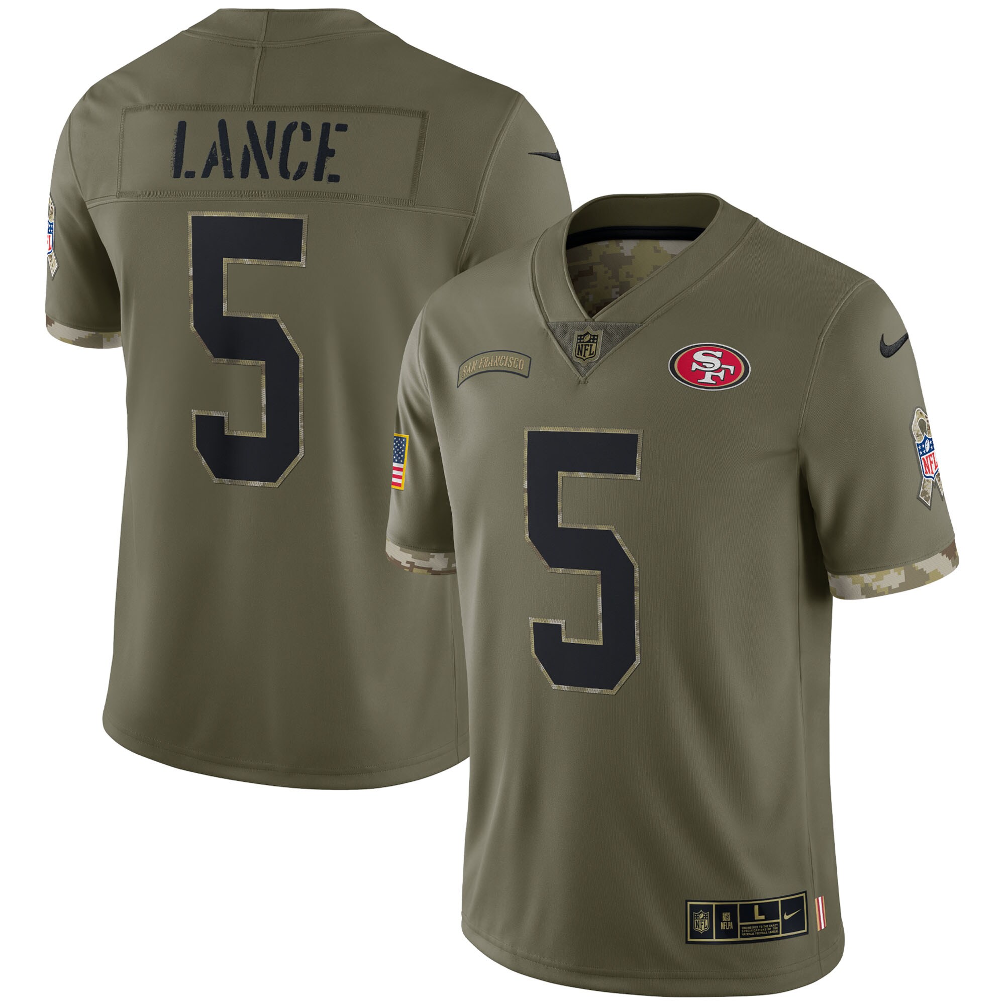 Trey Lance San Francisco 49ers  2022 Salute To Service Limited Jersey - Olive