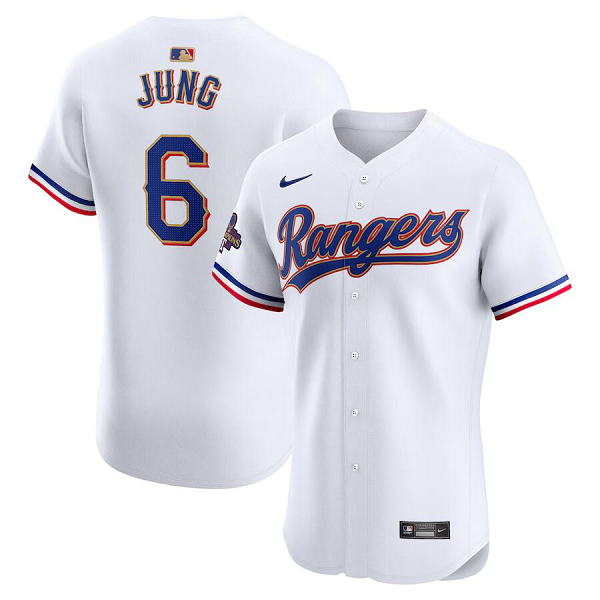 Men's Texas Rangers #6 Josh Jung  White 2024 Gold Collection Elite Player Jersey