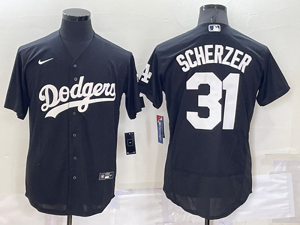 Men's  Los Angeles Dodgers #31 Max Scherzer Black Stitched MLB Flex Base Jersey