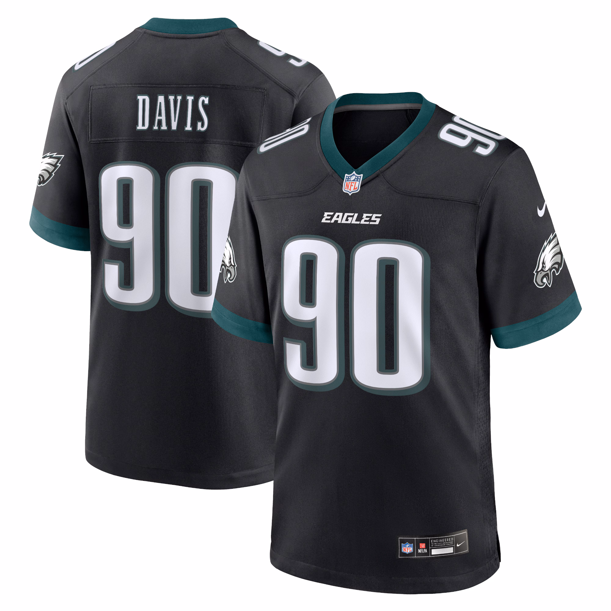 Davis Philadelphia Eagles Alternate Game Jersey - Black