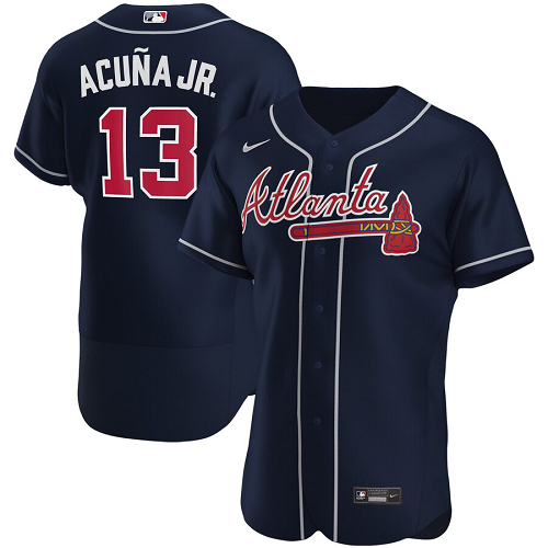 Men's  Atlanta Braves #13 Ronald Acuna Jr. Navy Alternate 2020 Player MLB Jersey