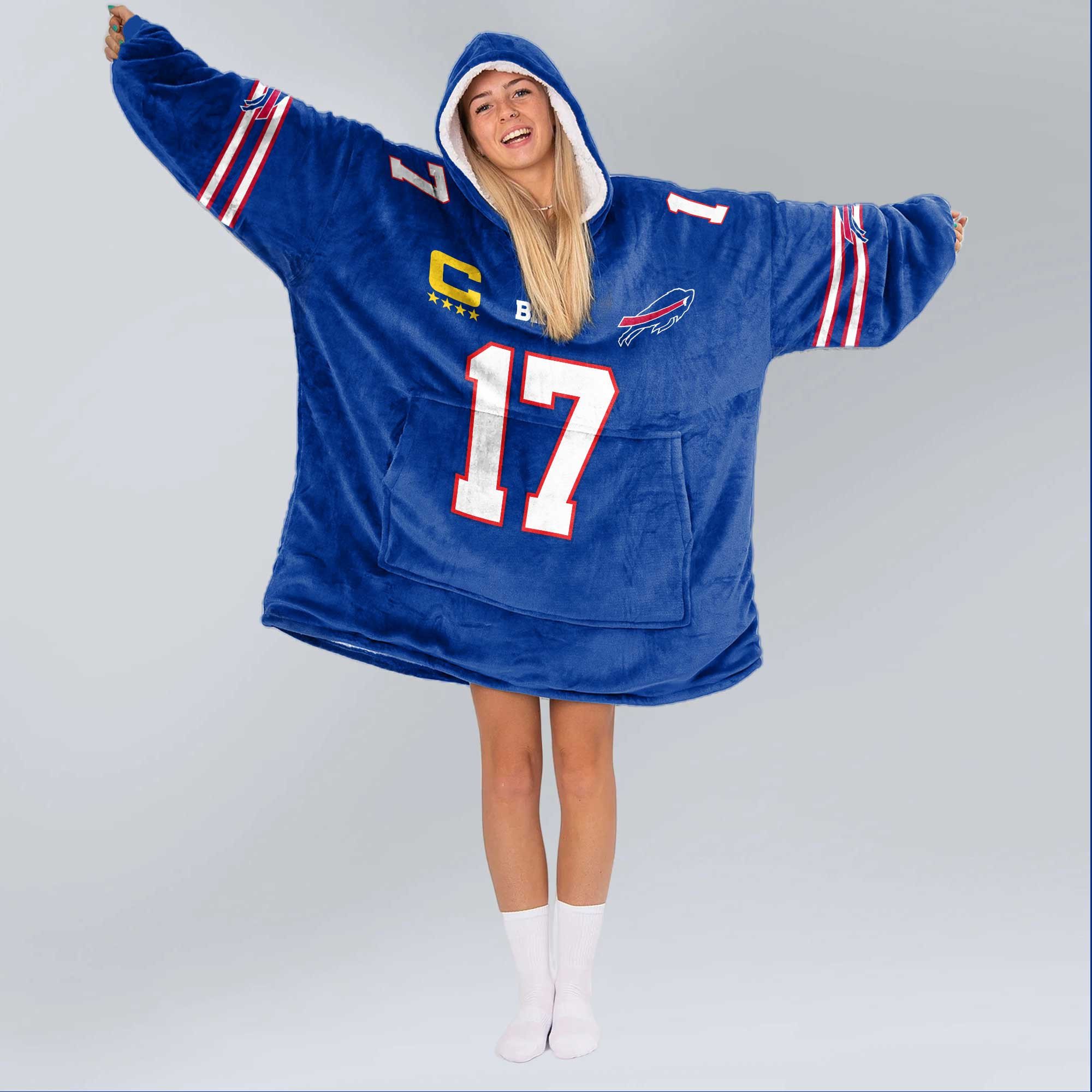 Adult 17 Buffalo Football Unisex Blanket Hoodie