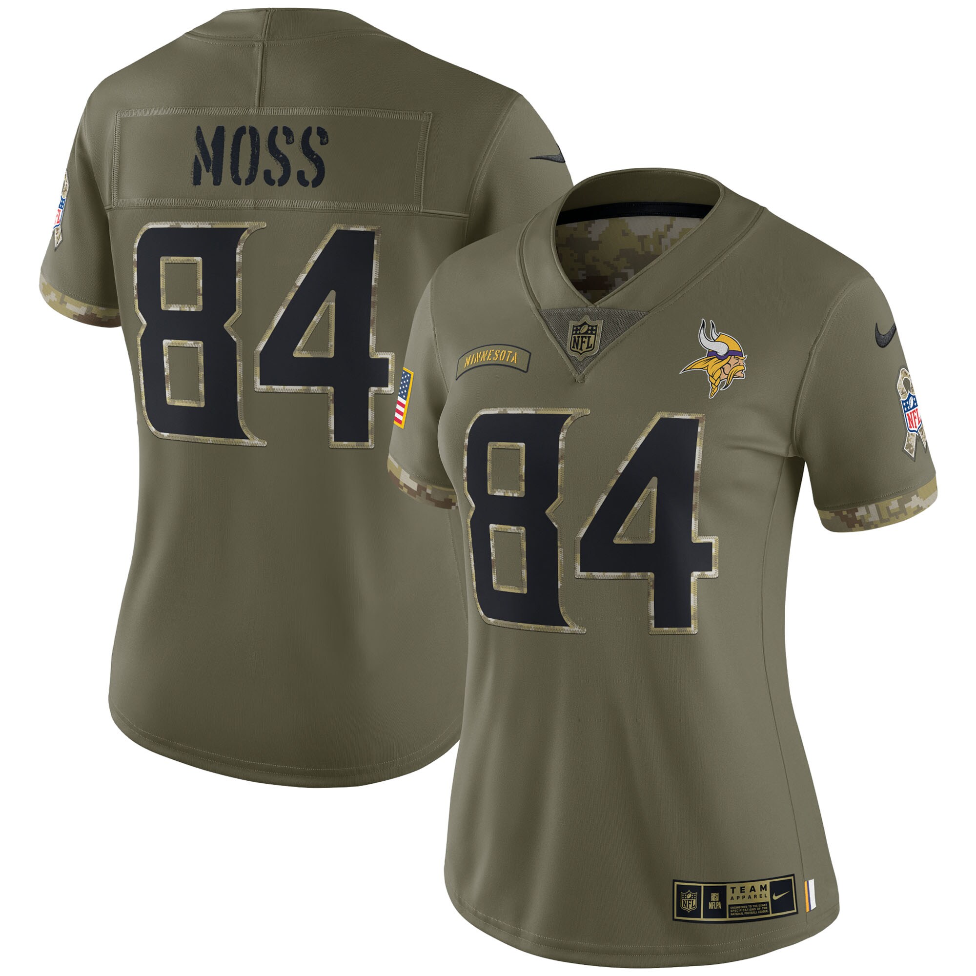 Randy Moss Minnesota Vikings  Women's 2022 Salute To Service Retired Player Limited Jersey - Olive