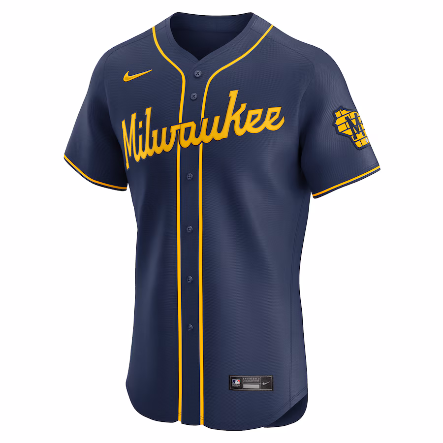 Men's Milwaukee Brewers Navy Alternate Vapor Premier Elite Patch Jersey
