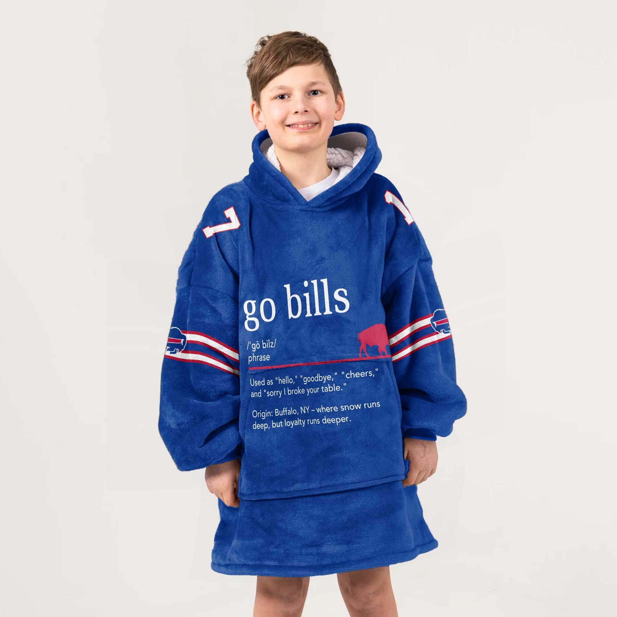 Adult 17 Buffalo Football Unisex Blanket Hoodie