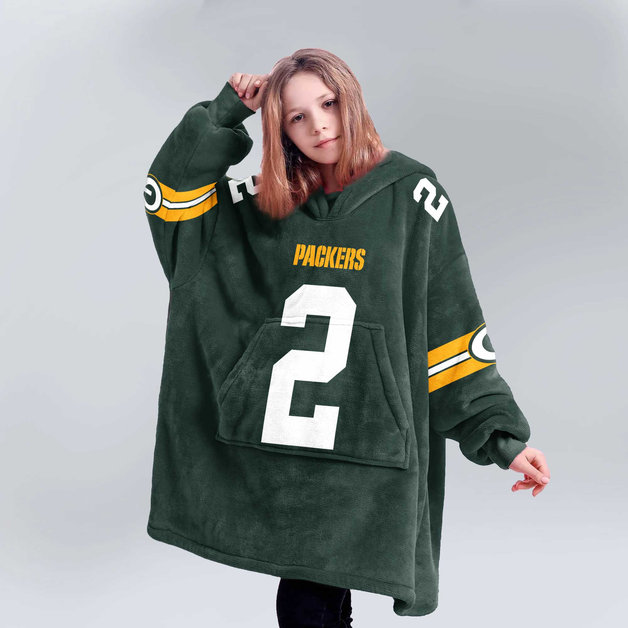Adult 2 Green Bay Football Unisex Blanket Hoodie