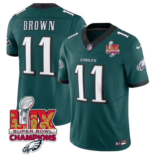 Men's #11 A.J. Brown 2025 Super Bowl LIX Patch F.U.S.E. Vapor Stitched Jersey
