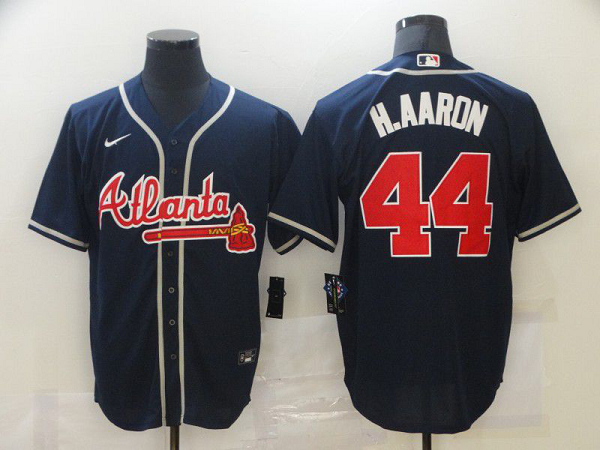 Men's Atlanta Braves #44 Hank Aaron Navy Blue Stitched MLB Cool Base  Jersey