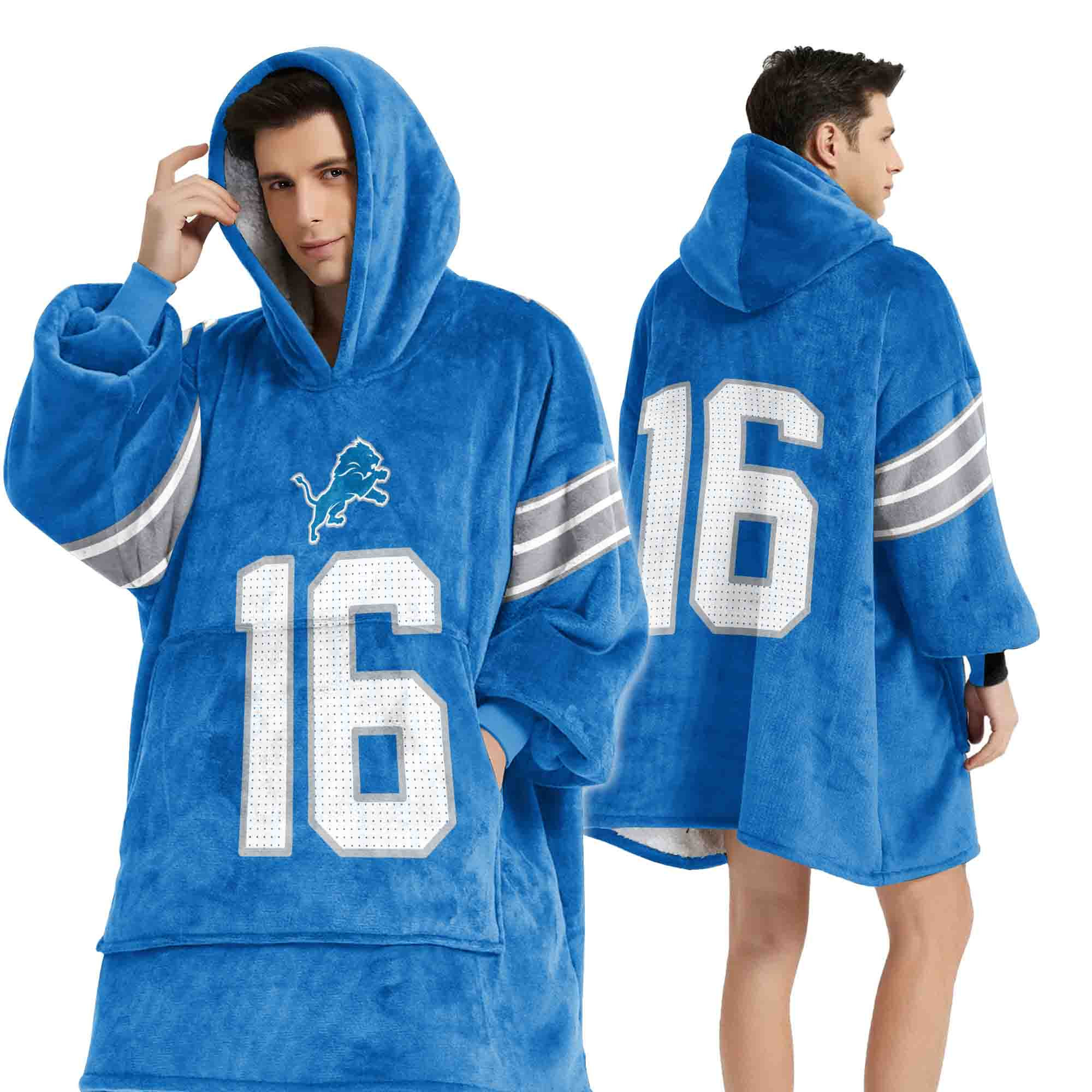 Adult Quarterback No 16 Detroit Football Unisex Blanket Hoodie