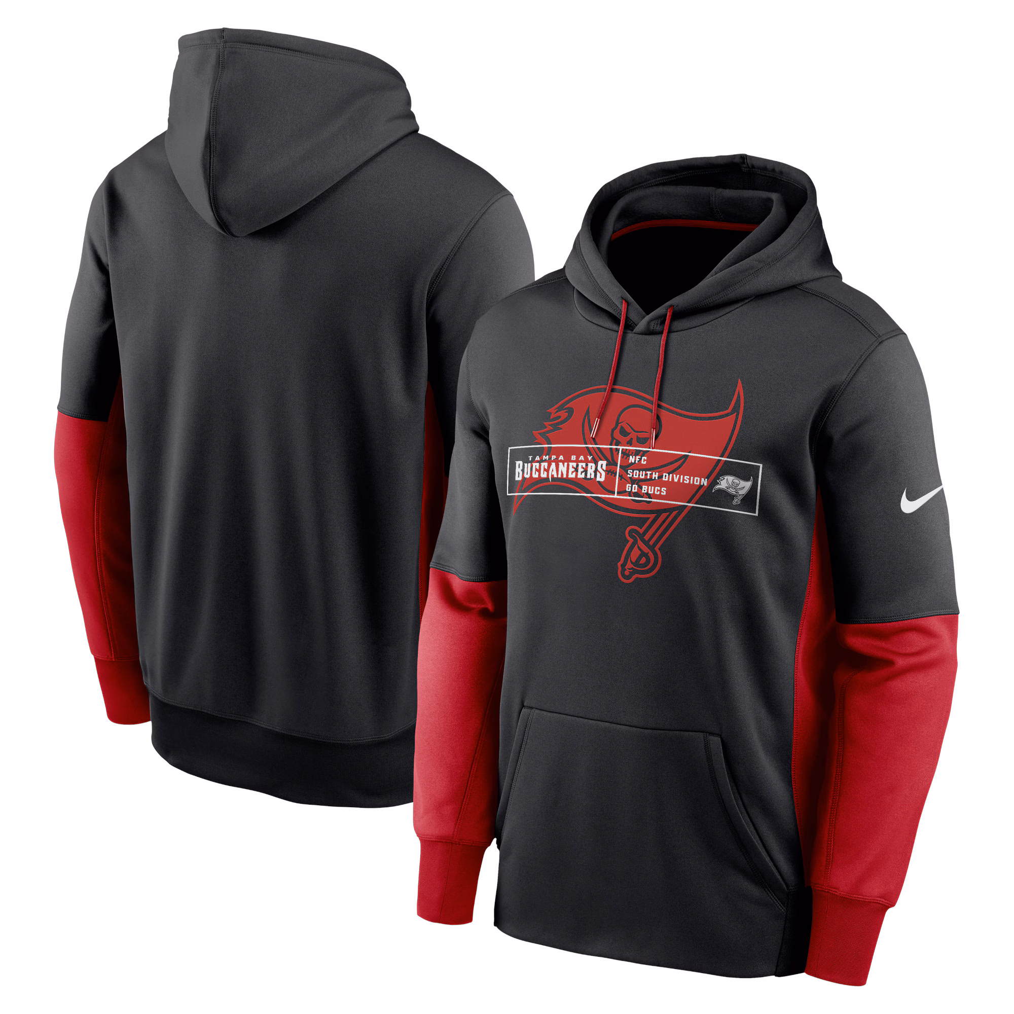 Tampa Bay Buccaneers Color Block Fleece Performance Pullover Hoodie - Black