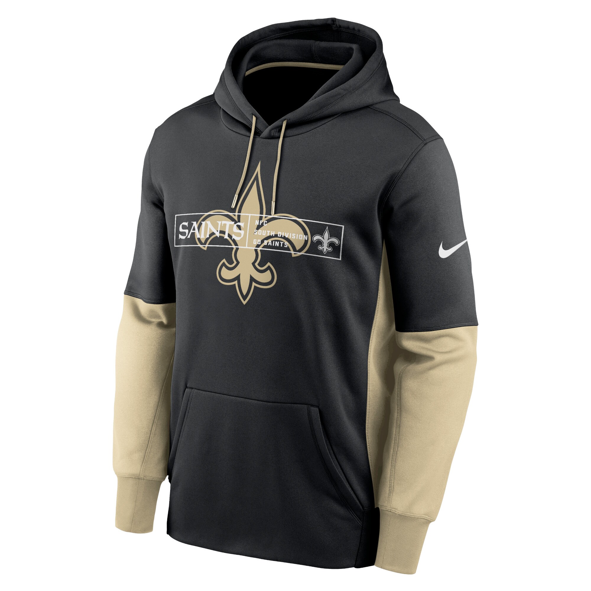 New Orleans Saints Color Block Fleece Performance Pullover Hoodie - Black