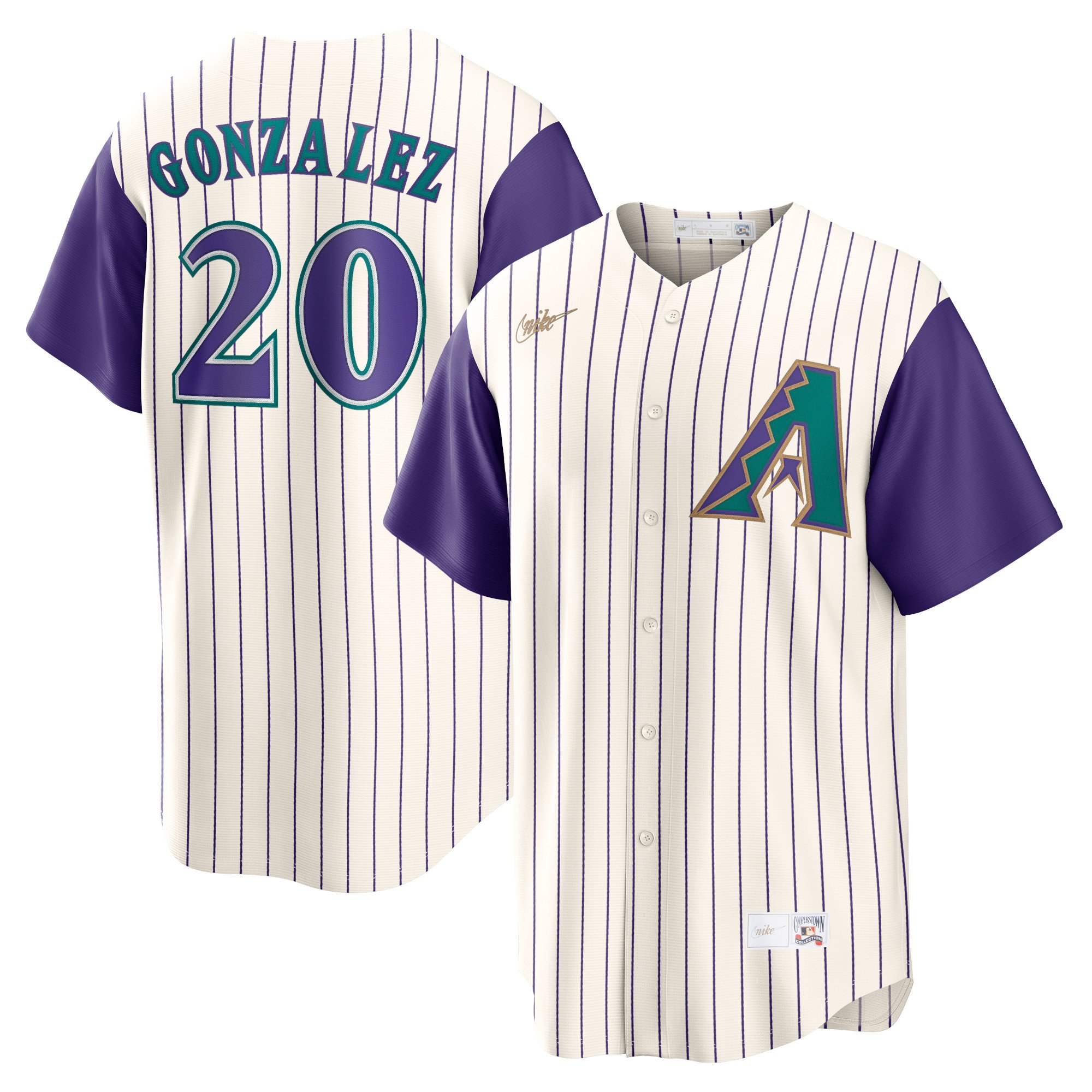 Men's Arizona Diamondbacks Luis Gonzalez  Cream/Purple Alternate Cooperstown Collection Player Jersey