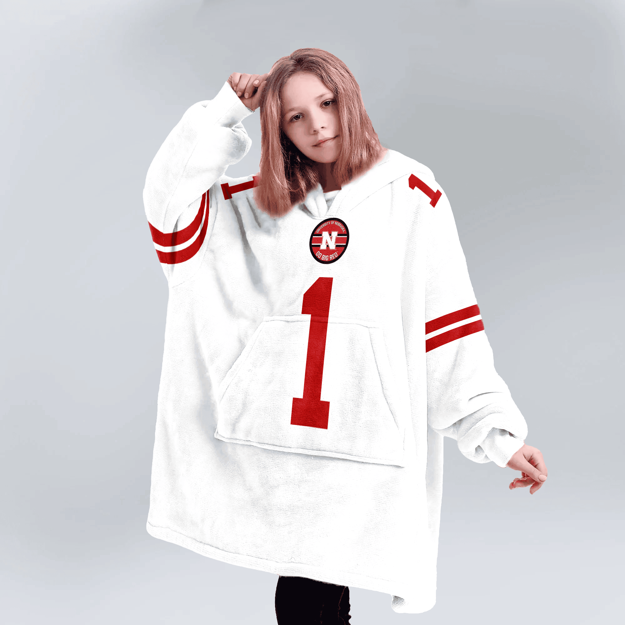 Kid 1 Nebraska Football Unisex Blanket Hoodie