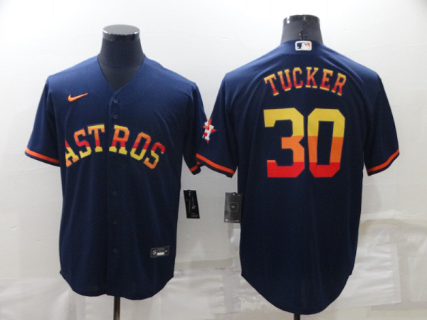 Men's Houston Astros #30 Kyle Tucker Navy Blue Rainbow Stitched MLB Cool Base  Jersey