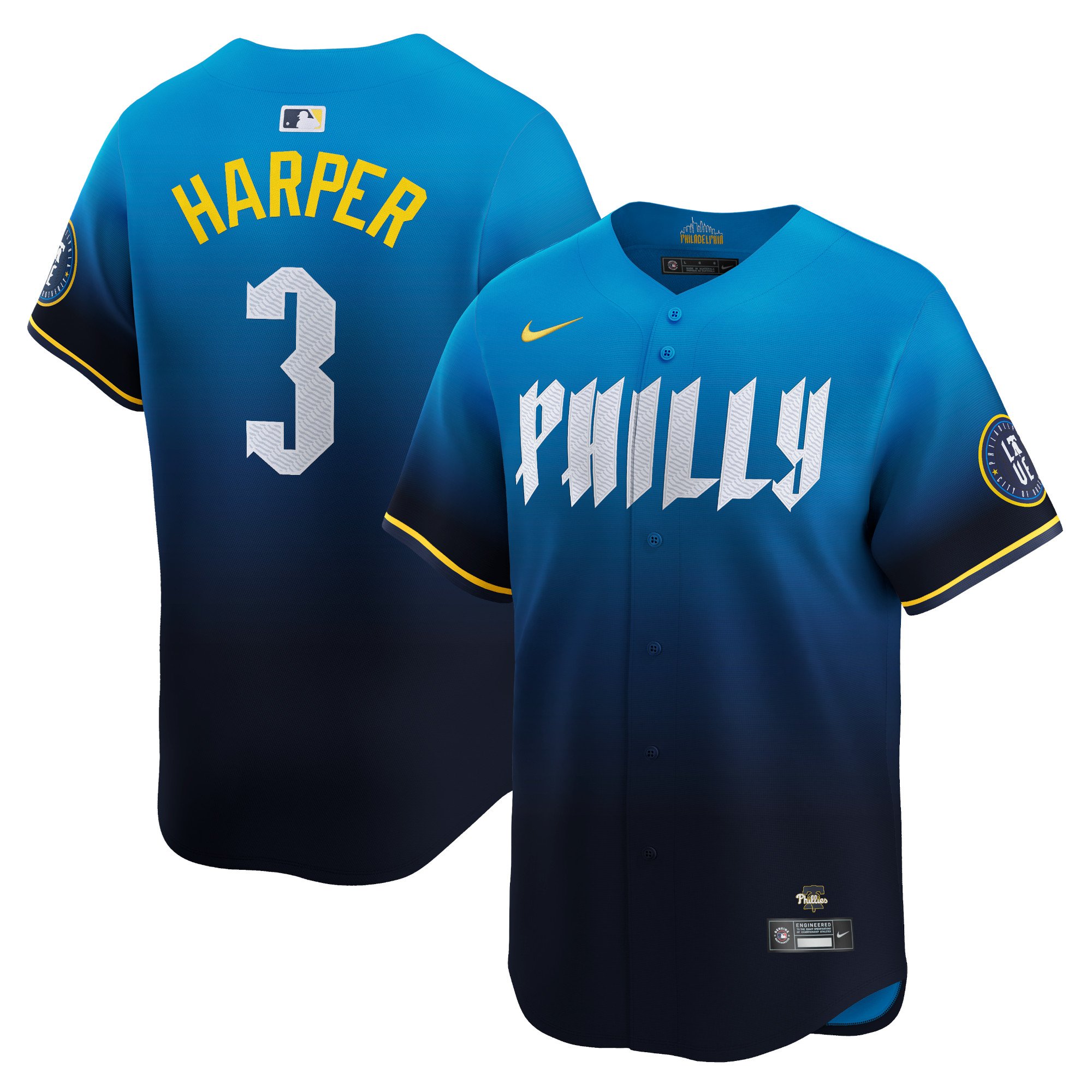 Men's Philadelphia Phillies #3 Bryce Harper  Blue 2024 City Connect Limited Player Jersey