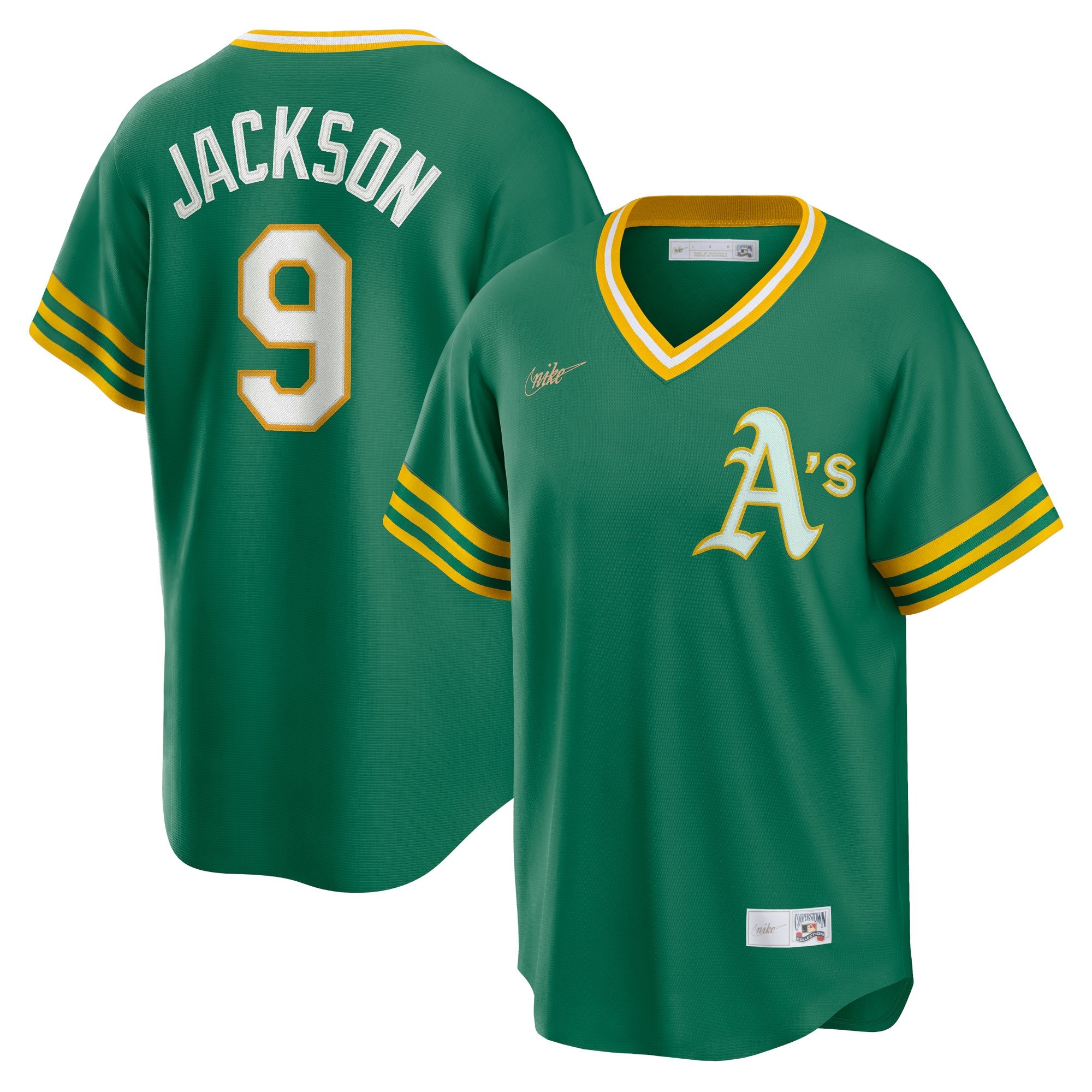 Men's Oakland Athletics Reggie Jackson  Kelly Green Road Cooperstown Collection Player Jersey