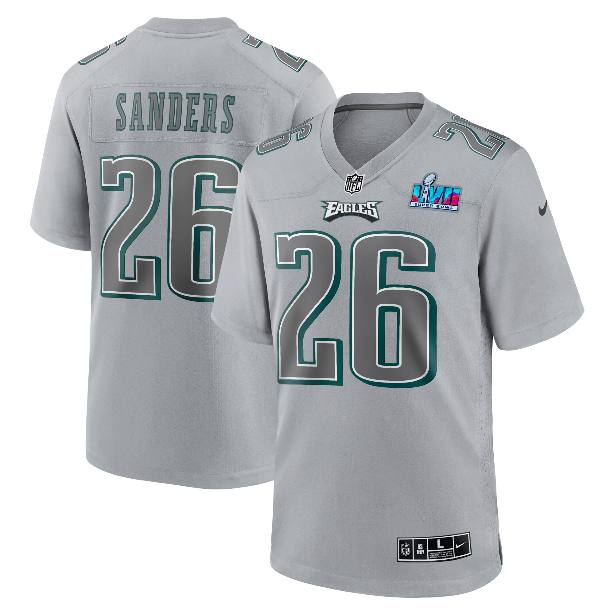 Miles Sanders Philadelphia Eagles  Super Bowl LVII Patch Atmosphere Fashion Game Jersey - Gray