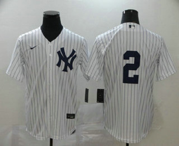 Men's New York Yankees #2 Derek Jeter White No Name Stitched MLB Cool Base  Jersey