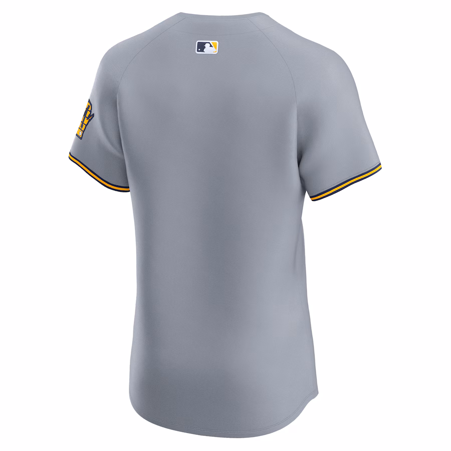 Men's Milwaukee Brewers Gray Road Vapor Premier Elite Patch Jersey