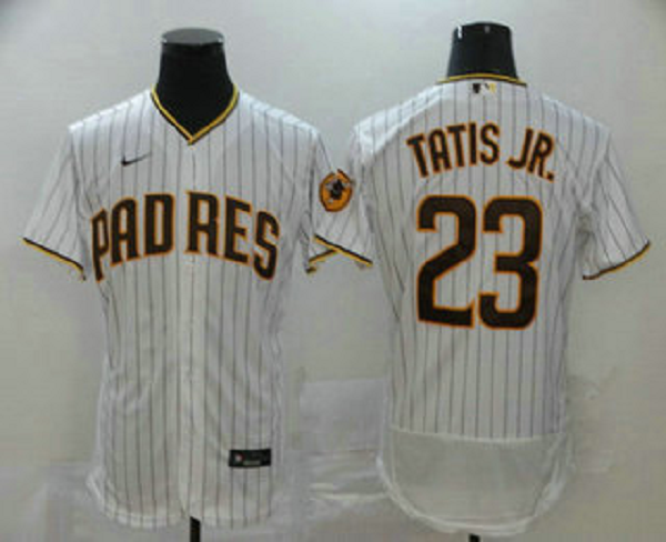 Men's San Diego Padres #23 Fernando Tatis Jr. White Pinstripe Stitched MLB Flex Base  Jersey