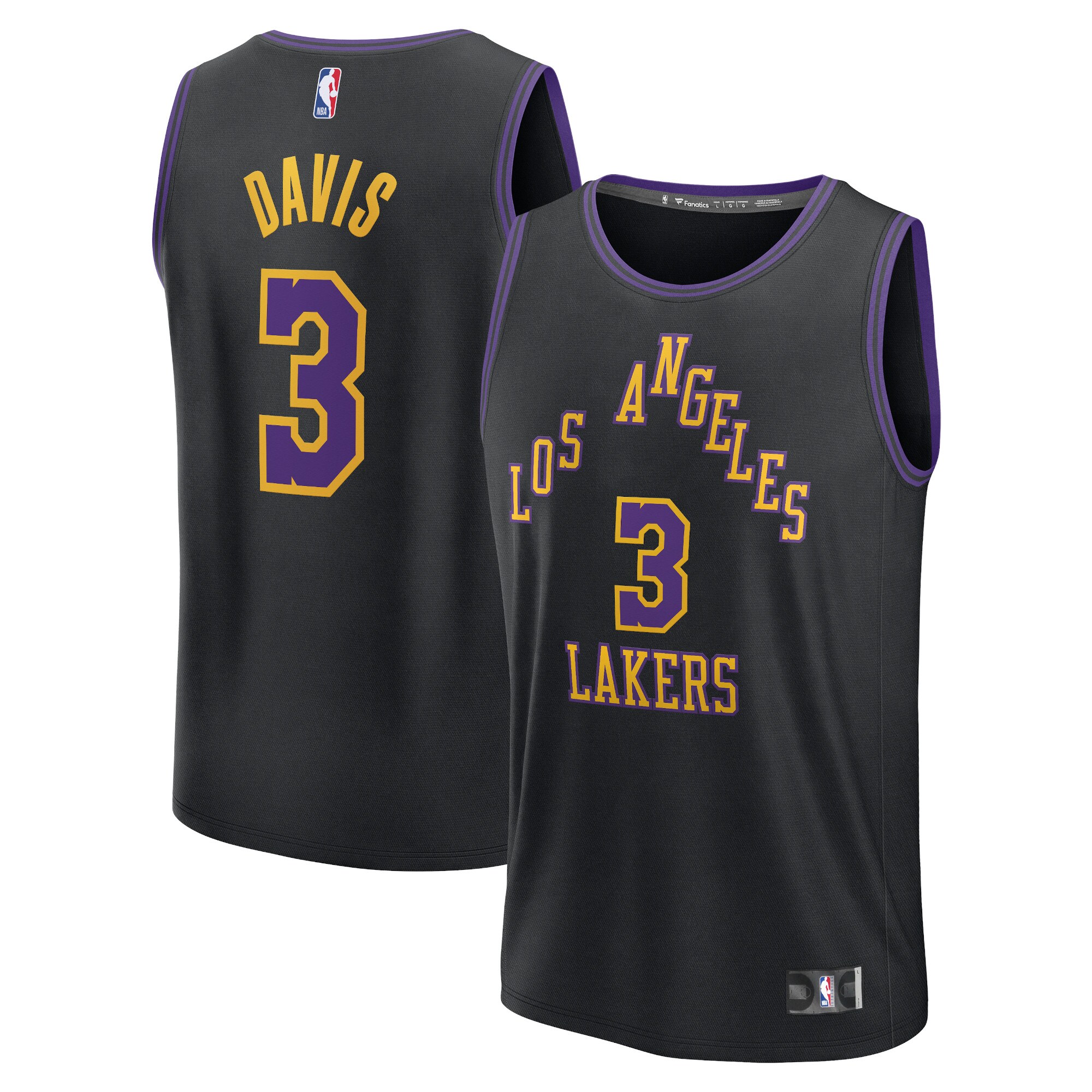 Unisex Los Angeles Lakers Anthony Davis  Black 2023/24 Fast Break Jersey - City Edition