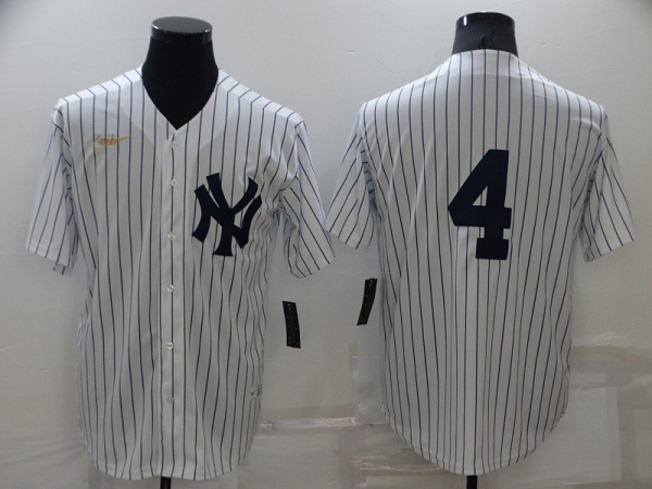Men's  New York Yankees #4 Lou Gehrig White Strip Throwback Cool Base MLB Stitched Jersey