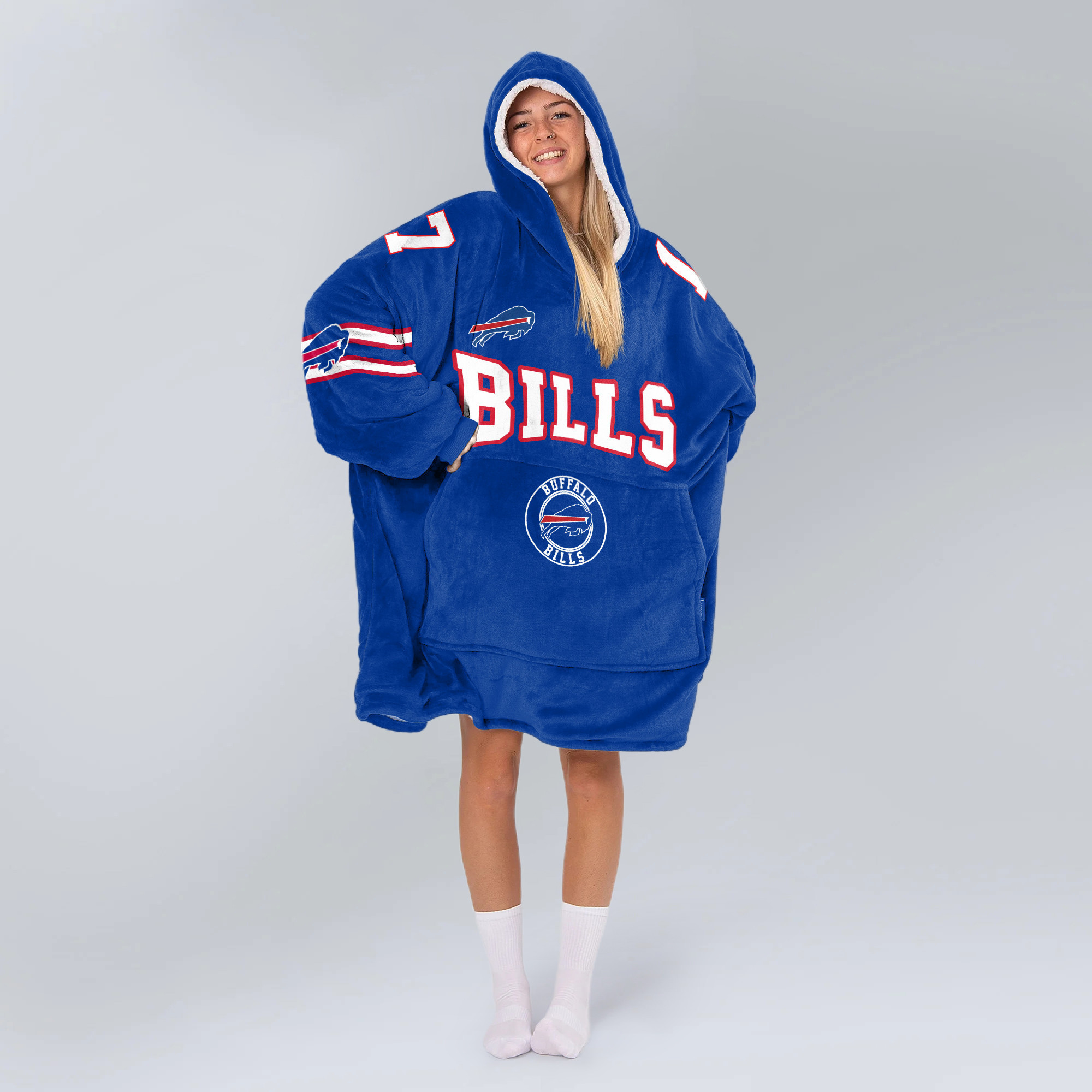 Adult 17 Buffalo Football Unisex Blanket Hoodie