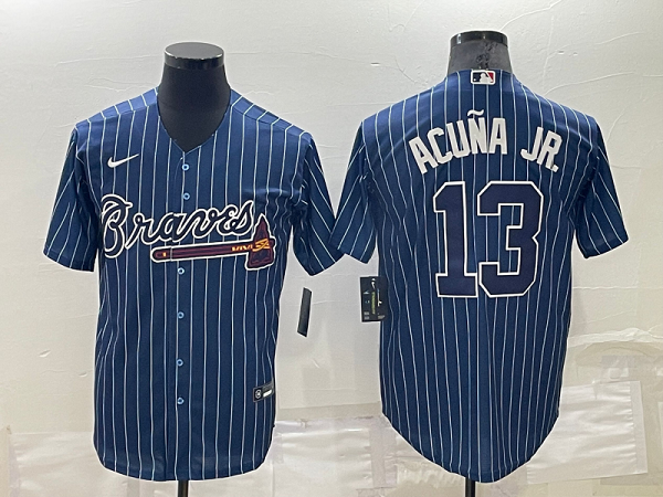 Men's  Atlanta Braves #13 Ronald Acuna Jr. Blue Throwback MLB Cool Base Jersey