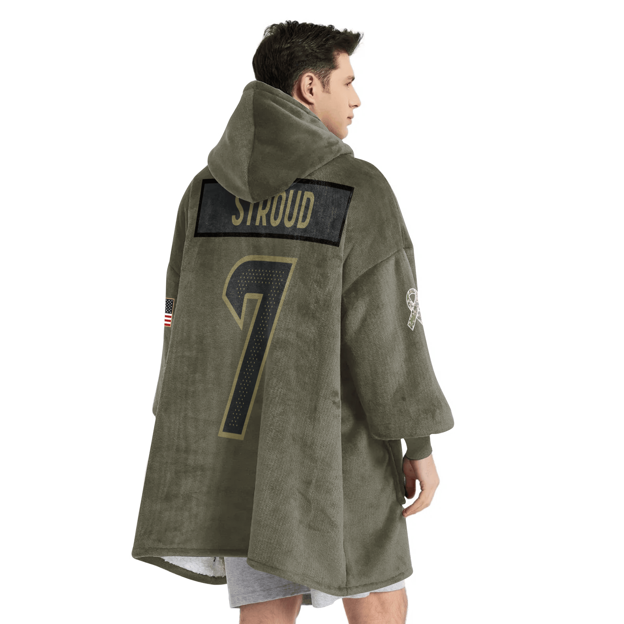 Adult C.J.S 7 Houston Football Blanket Hoodie – Olive Salute to Service