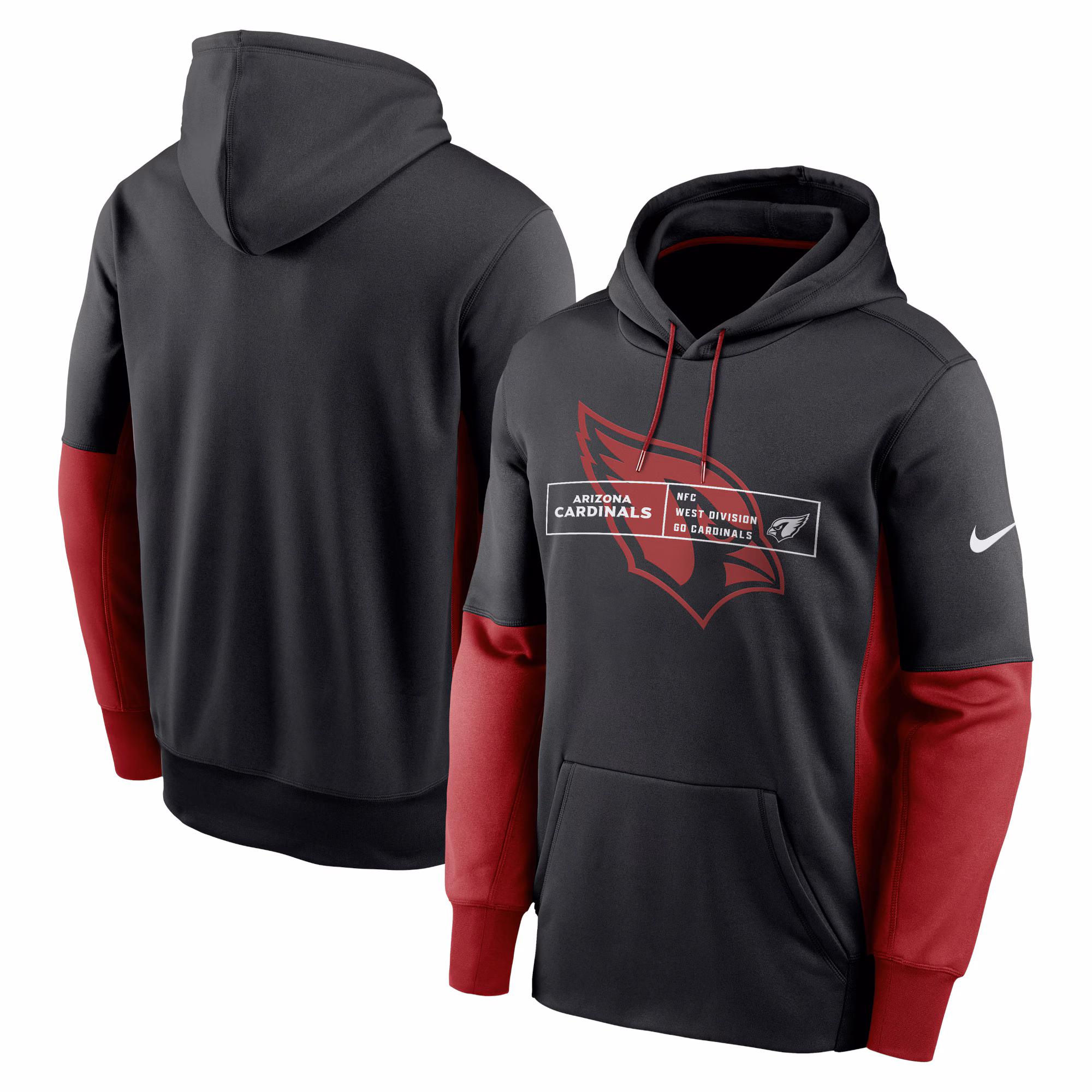 Arizona Cardinals Color Block Fleece Performance Pullover Hoodie - Black