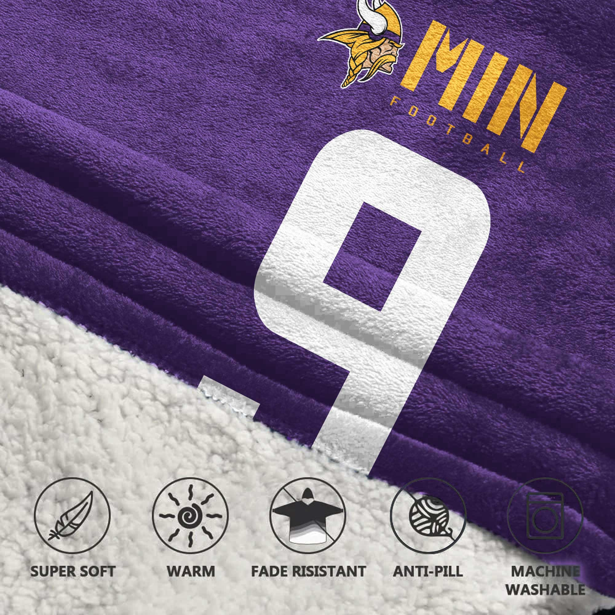Adult 9 Minnesota Football Unisex Blanket Hoodie