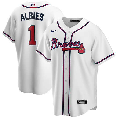 Men's  Atlanta Braves #1 Ozzie Albies White Home 2020 MLB Jersey