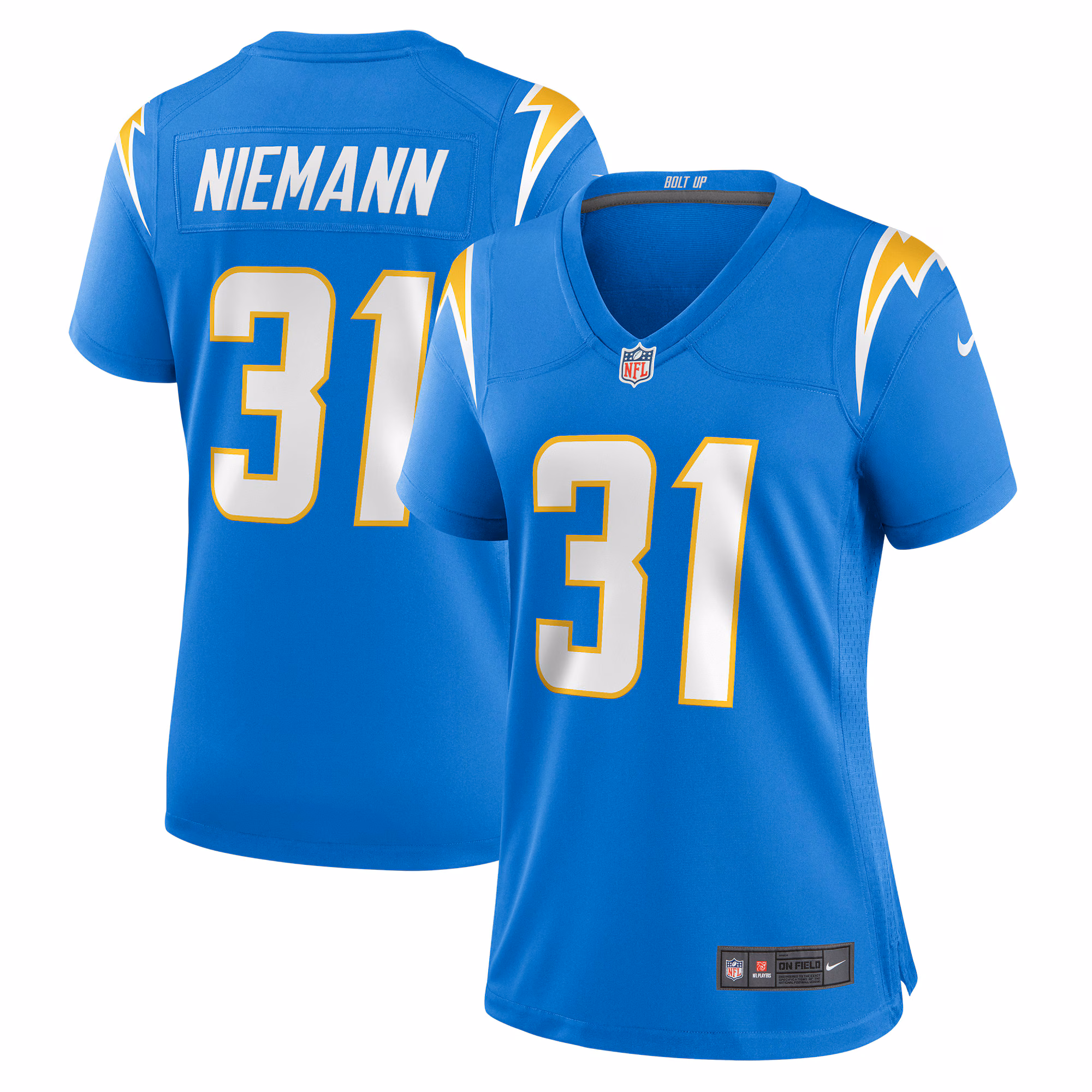 Nick Niemann Los Angeles Chargers Women's Game Player Jersey - Powder Blue