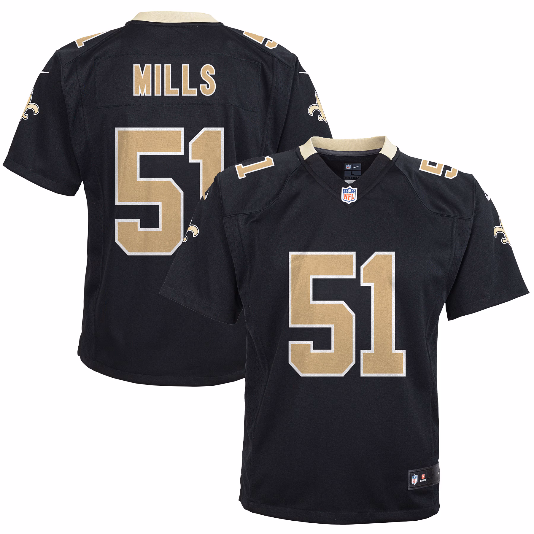 Sam Mills New Orleans Saints Youth Retired Game Jersey - Black