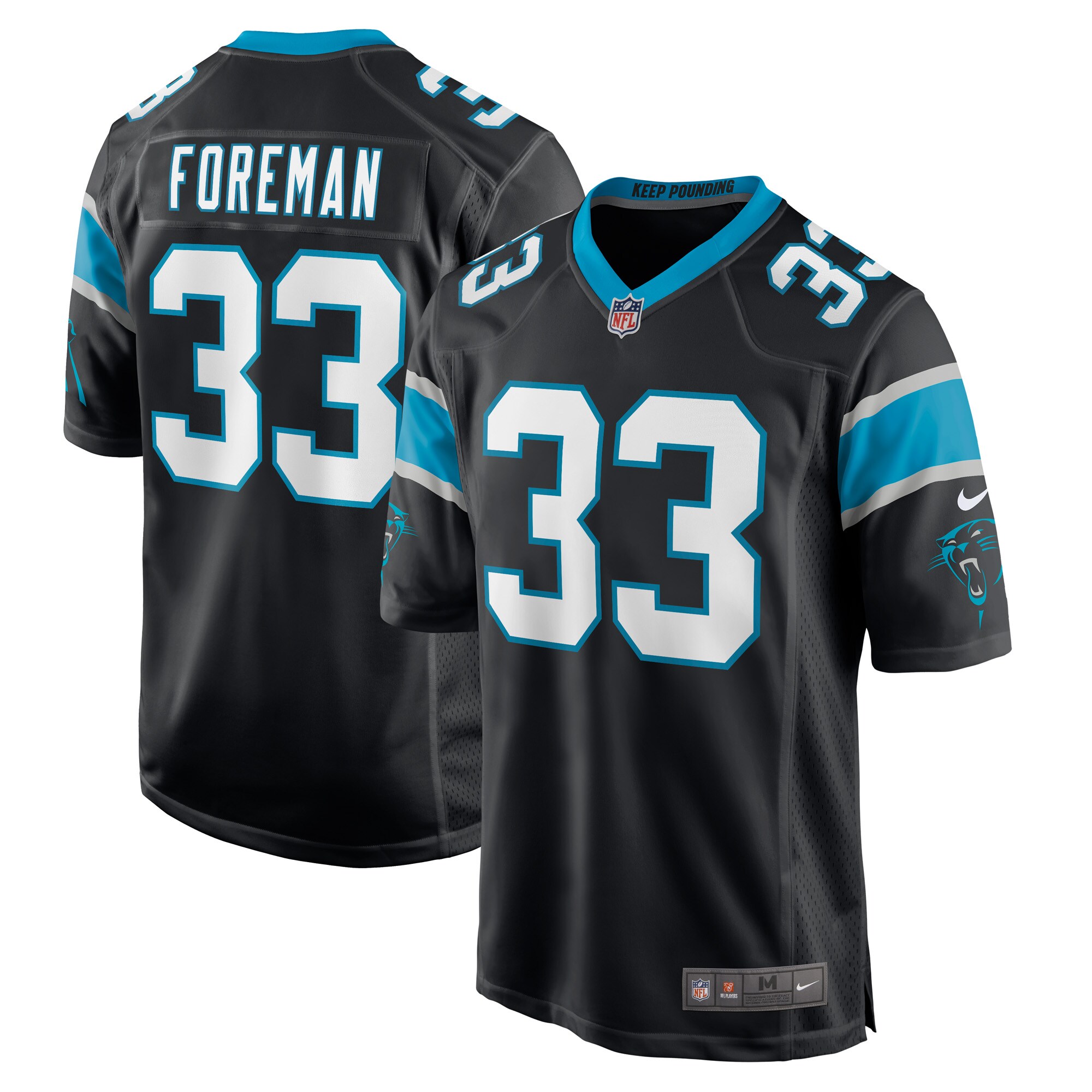 D'Onta Foreman Carolina Panthers  Game Player Jersey - Black