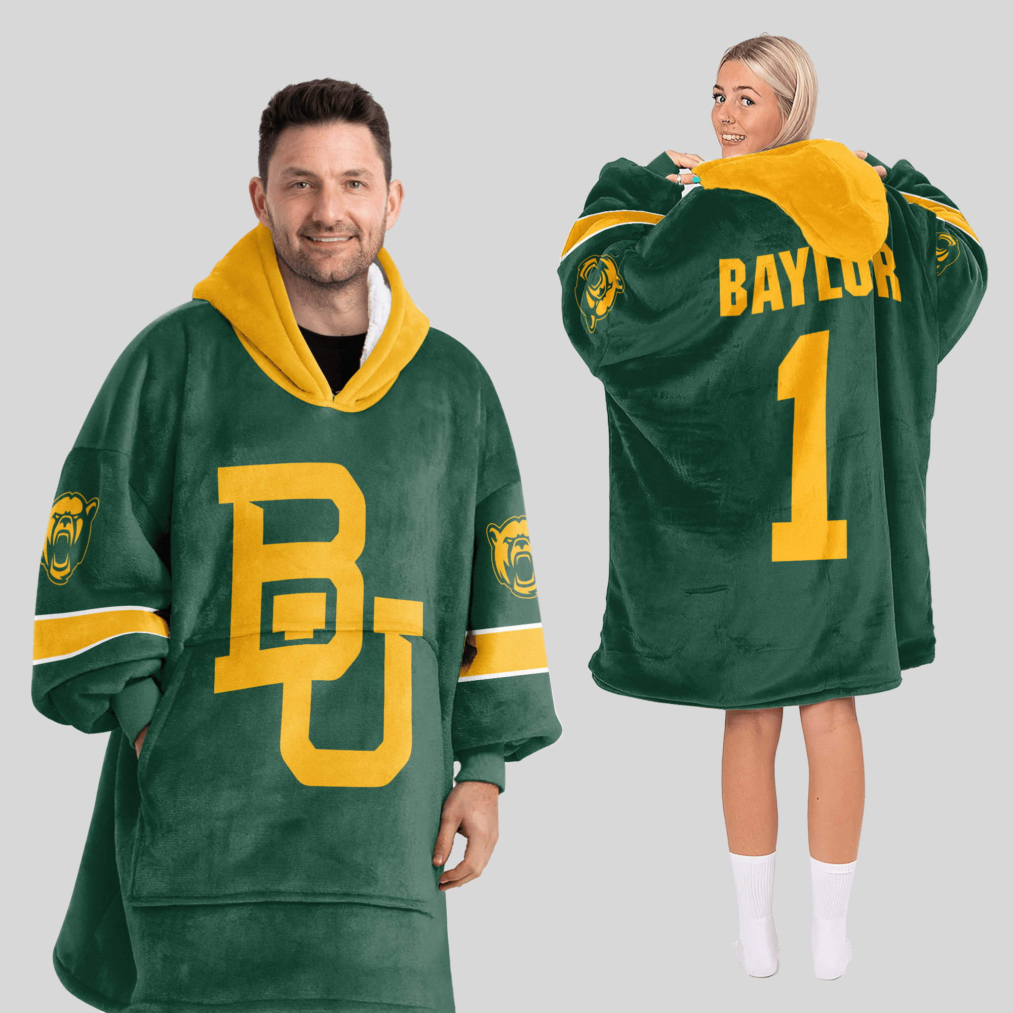 Adult #1 Baylor Football Unisex Blanket Hoodie